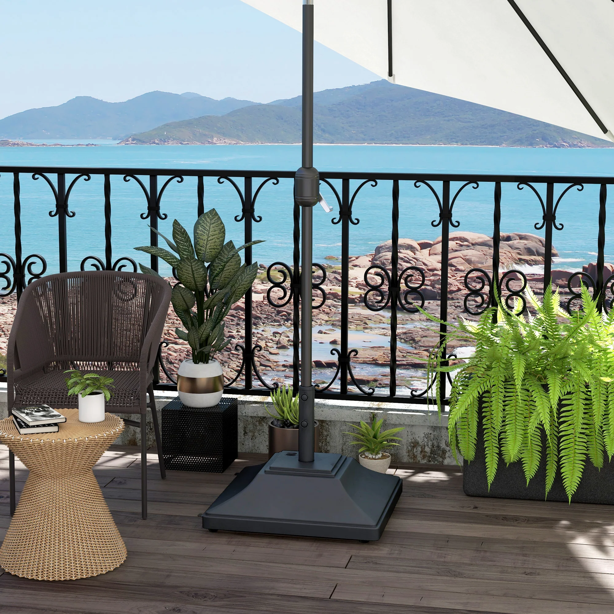 Square Parasol Base w/ Wheels & Double Adjustable Knob, 45kg Water or 60kg Sand Filled, Black - Image 3