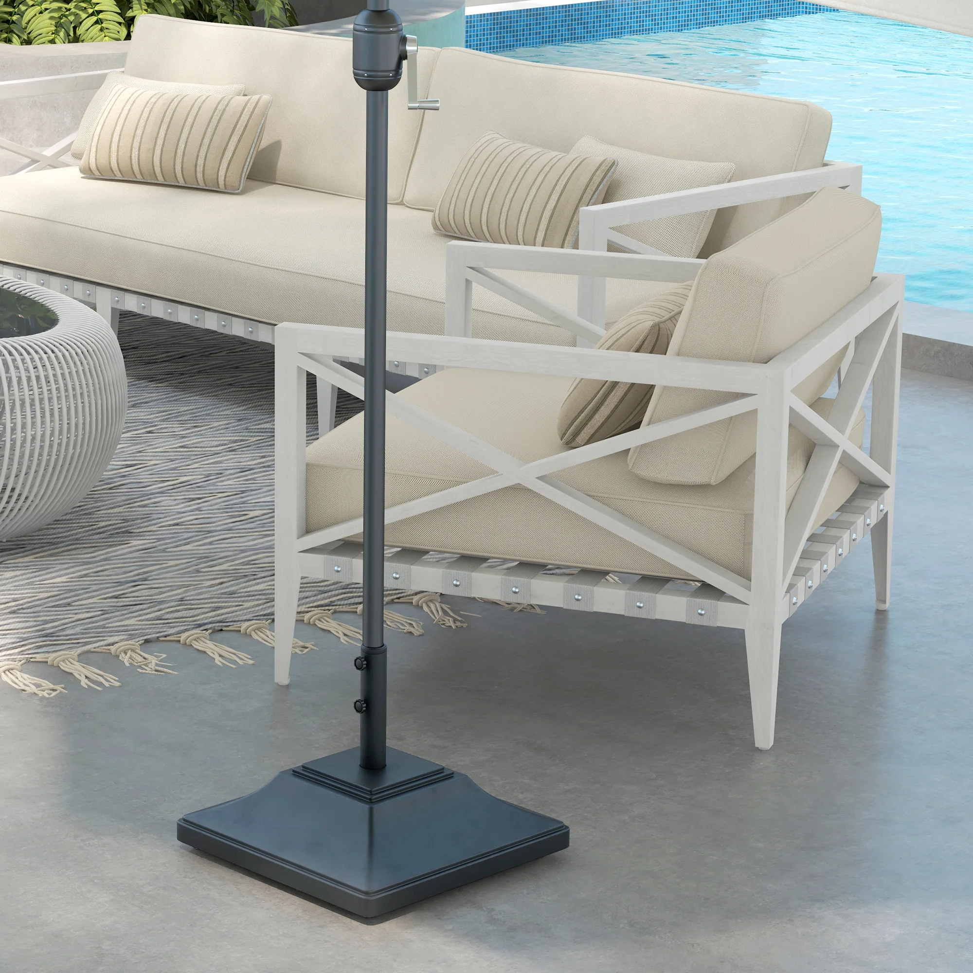 Square Parasol Base w/ Wheels & Double Adjustable Knob, 45kg Water or 60kg Sand Filled, Black - Image 4