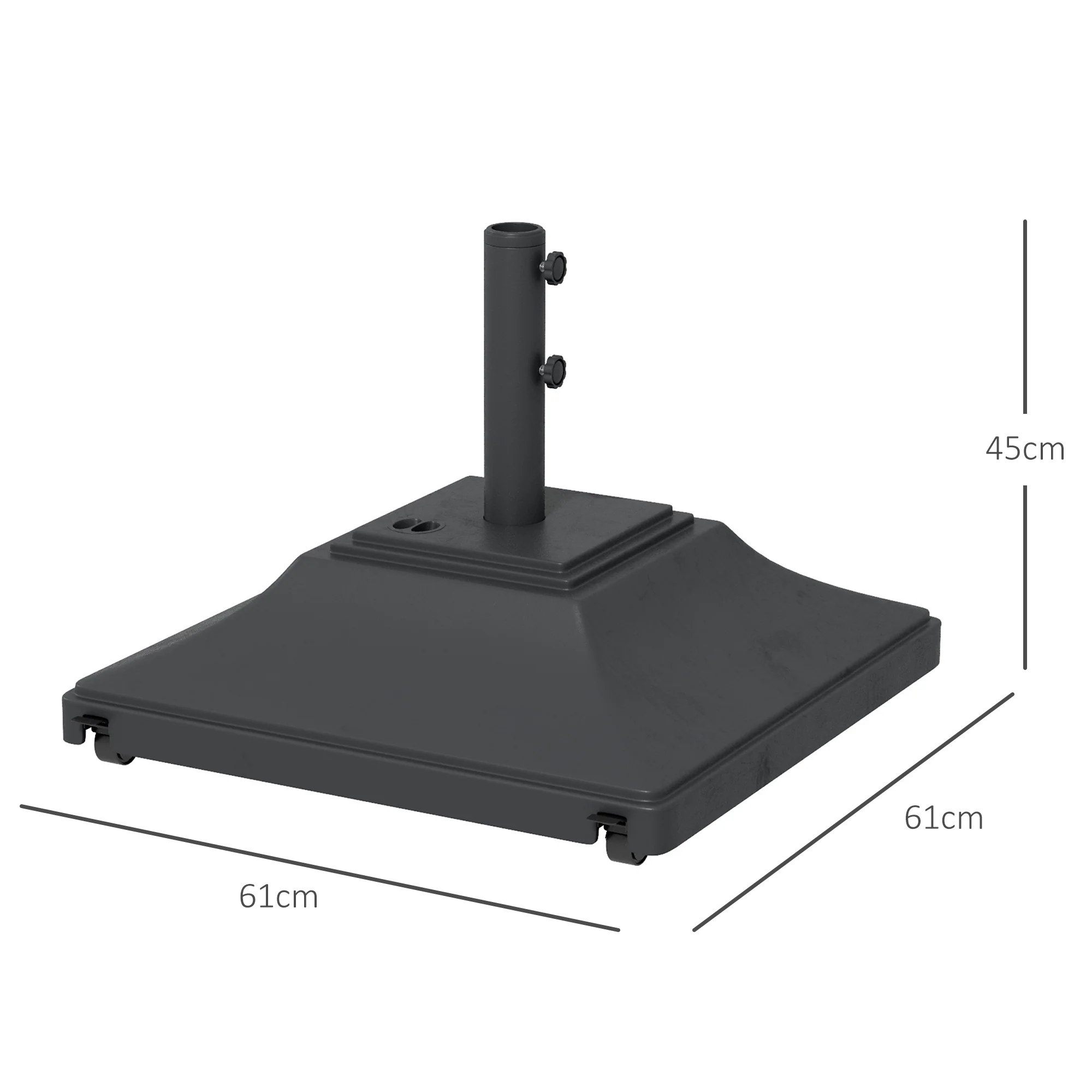 Square Parasol Base w/ Wheels & Double Adjustable Knob, 45kg Water or 60kg Sand Filled, Black - Image 5