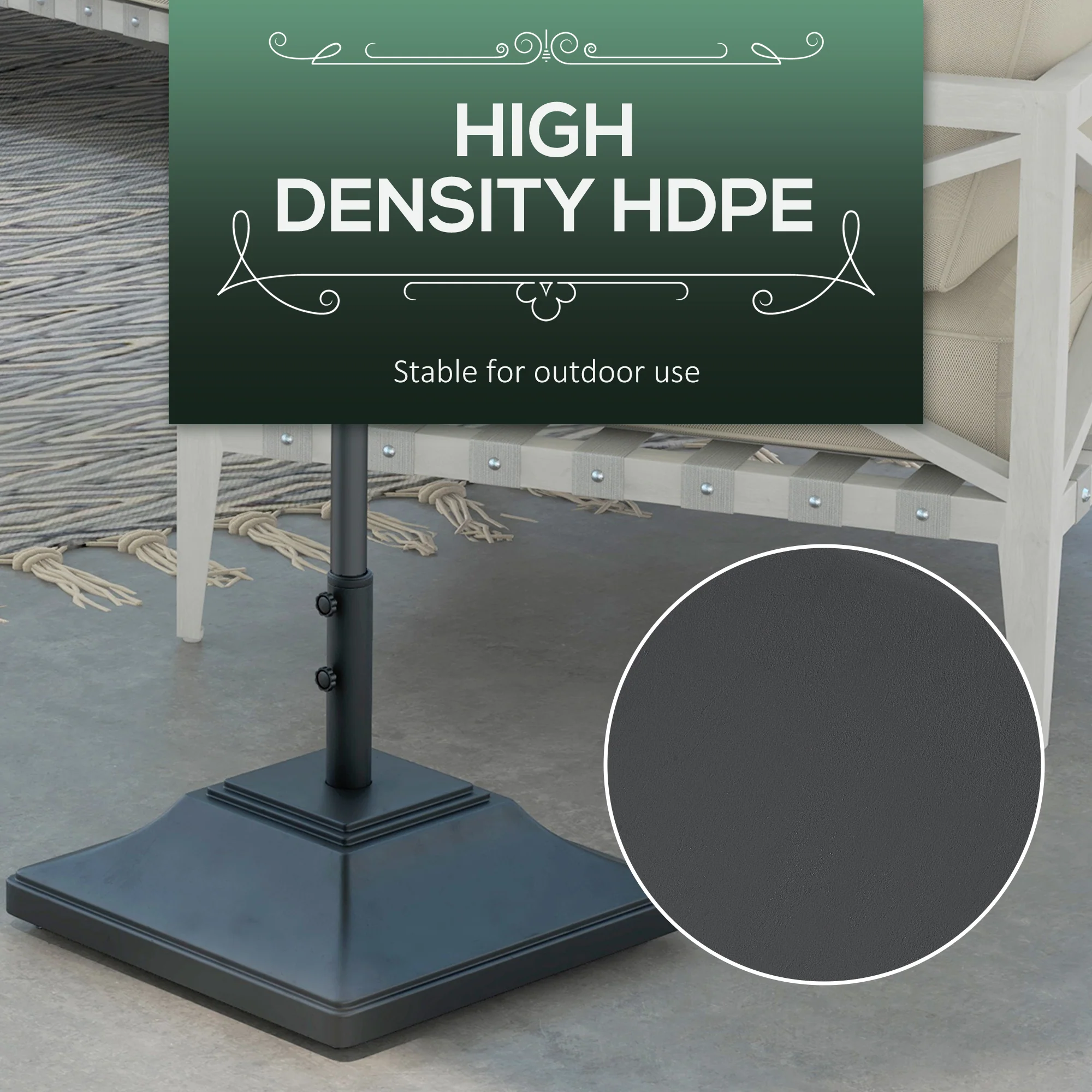 Square Parasol Base w/ Wheels & Double Adjustable Knob, 45kg Water or 60kg Sand Filled, Black - Image 8