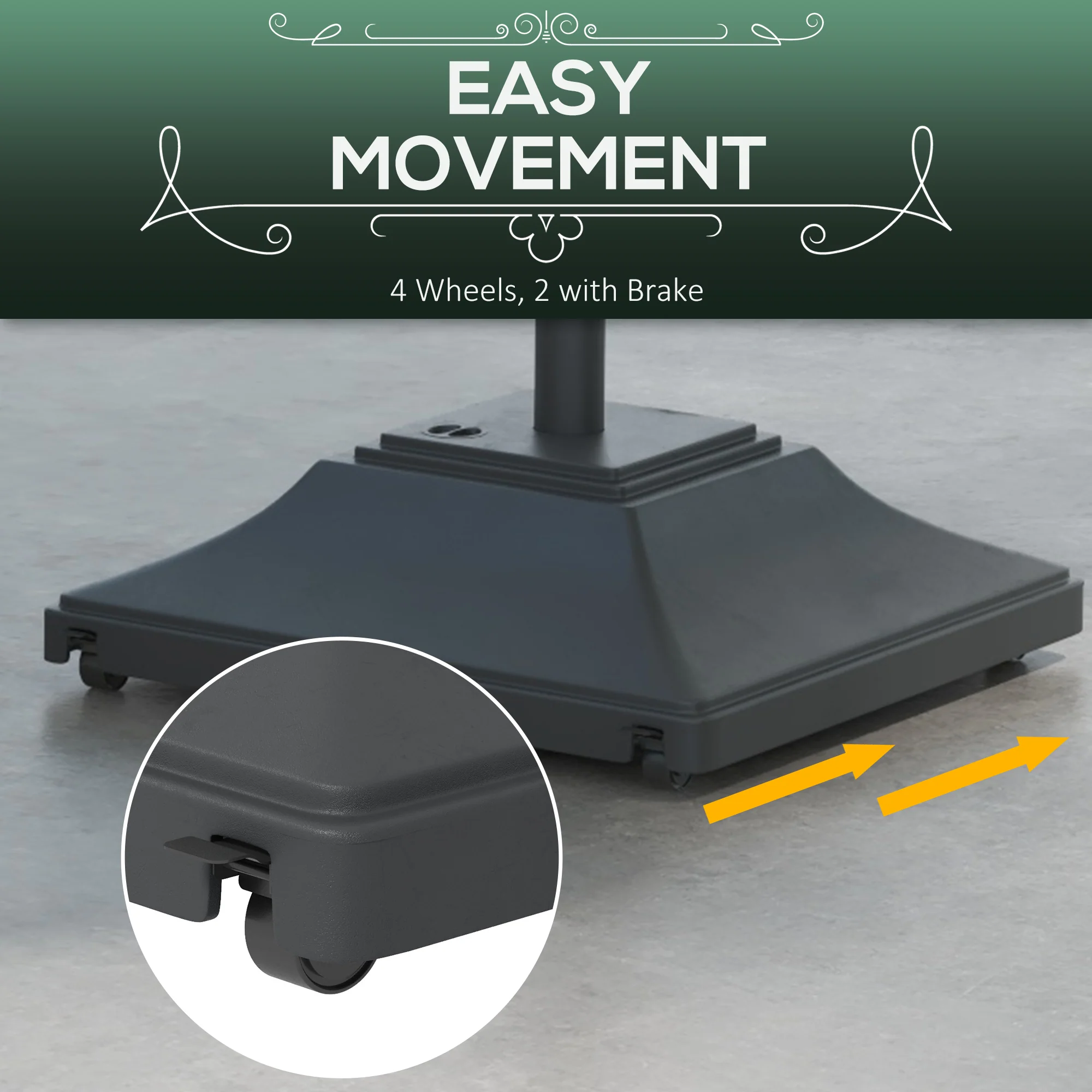Square Parasol Base w/ Wheels & Double Adjustable Knob, 45kg Water or 60kg Sand Filled, Black - Image 9