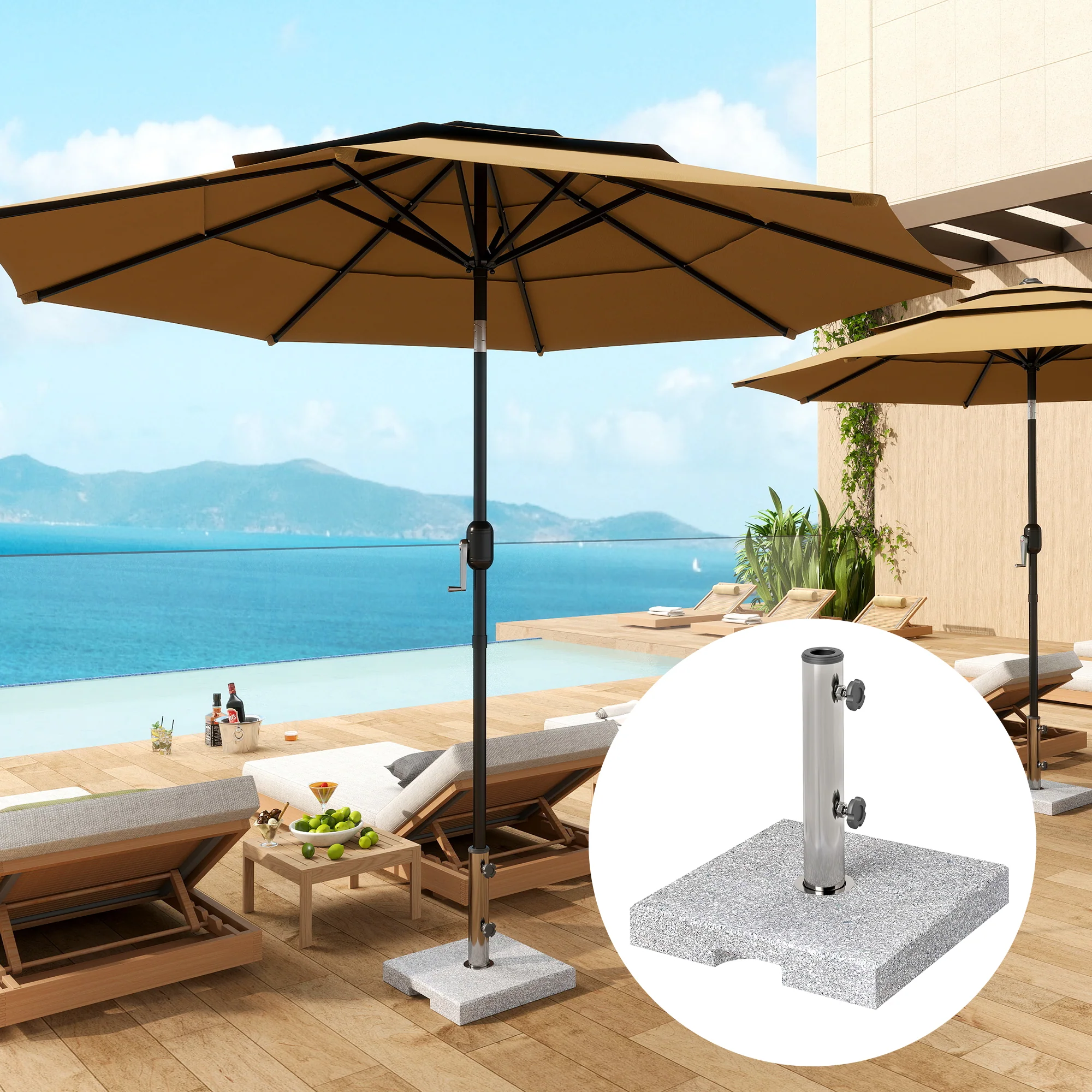 46 lbs Square Umbrella Stand with Adjustable Knobs, for 1.3"/1.5"/1.9" Poles, Grey - Image 3