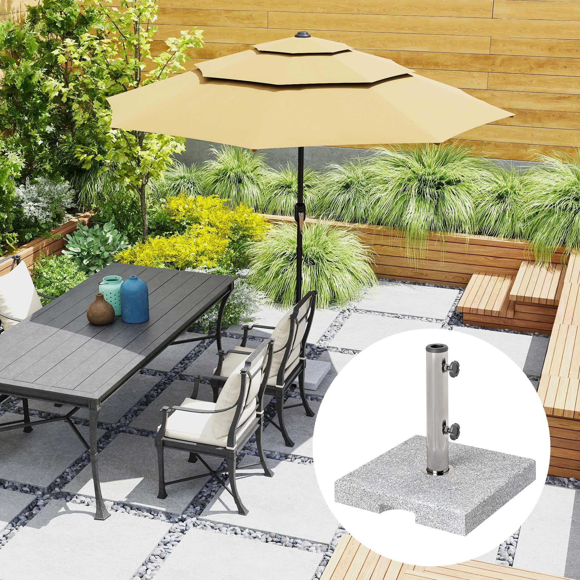 46 lbs Square Umbrella Stand with Adjustable Knobs, for 1.3"/1.5"/1.9" Poles, Grey - Image 4