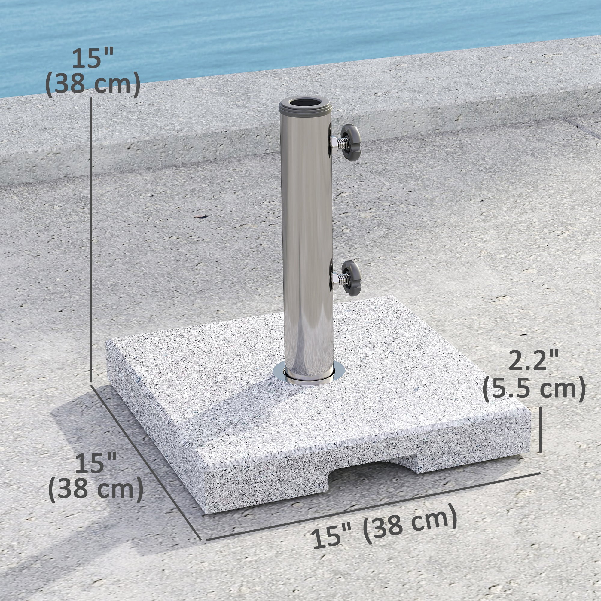 46 lbs Square Umbrella Stand with Adjustable Knobs, for 1.3"/1.5"/1.9" Poles, Grey - Image 5