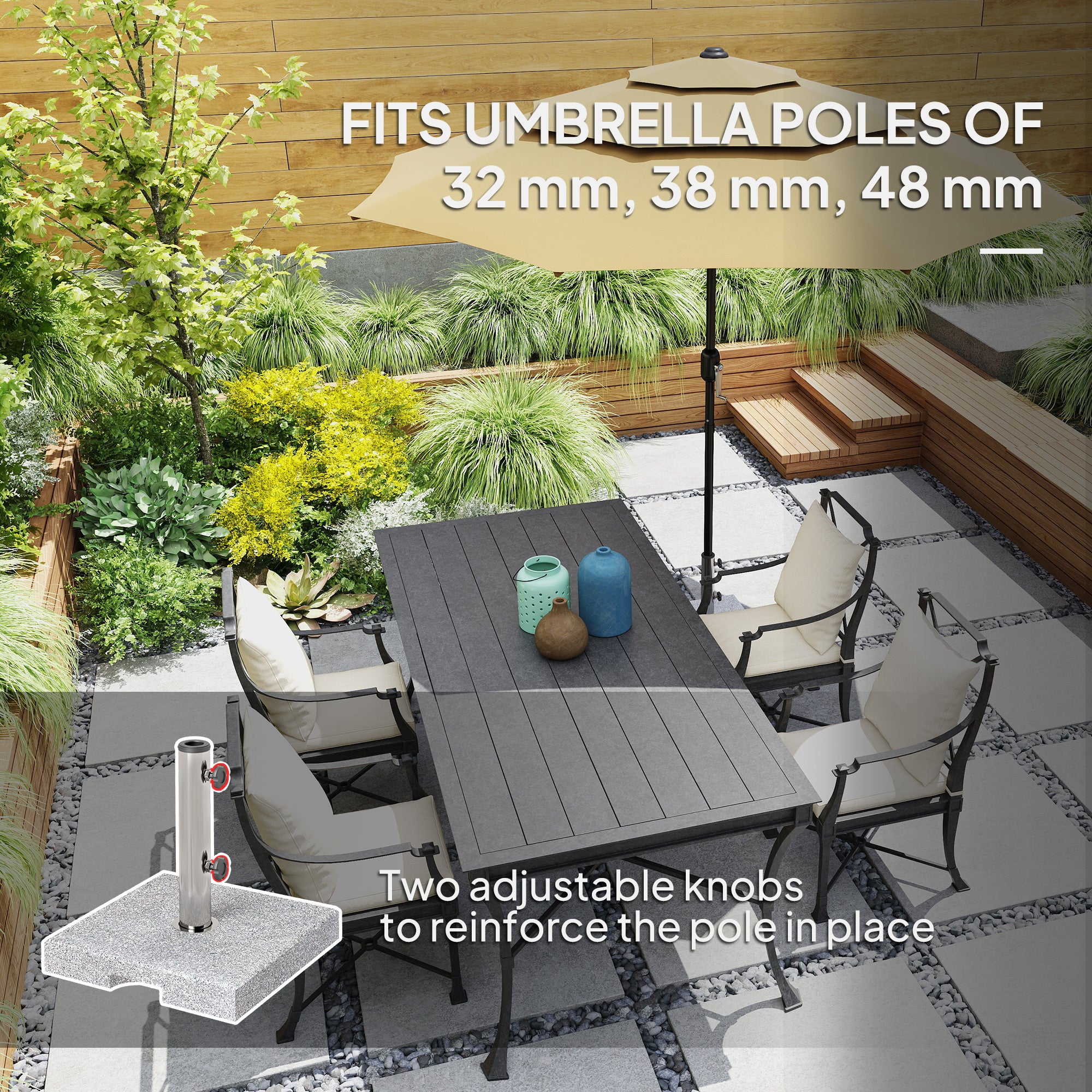 46 lbs Square Umbrella Stand with Adjustable Knobs, for 1.3"/1.5"/1.9" Poles, Grey - Image 6