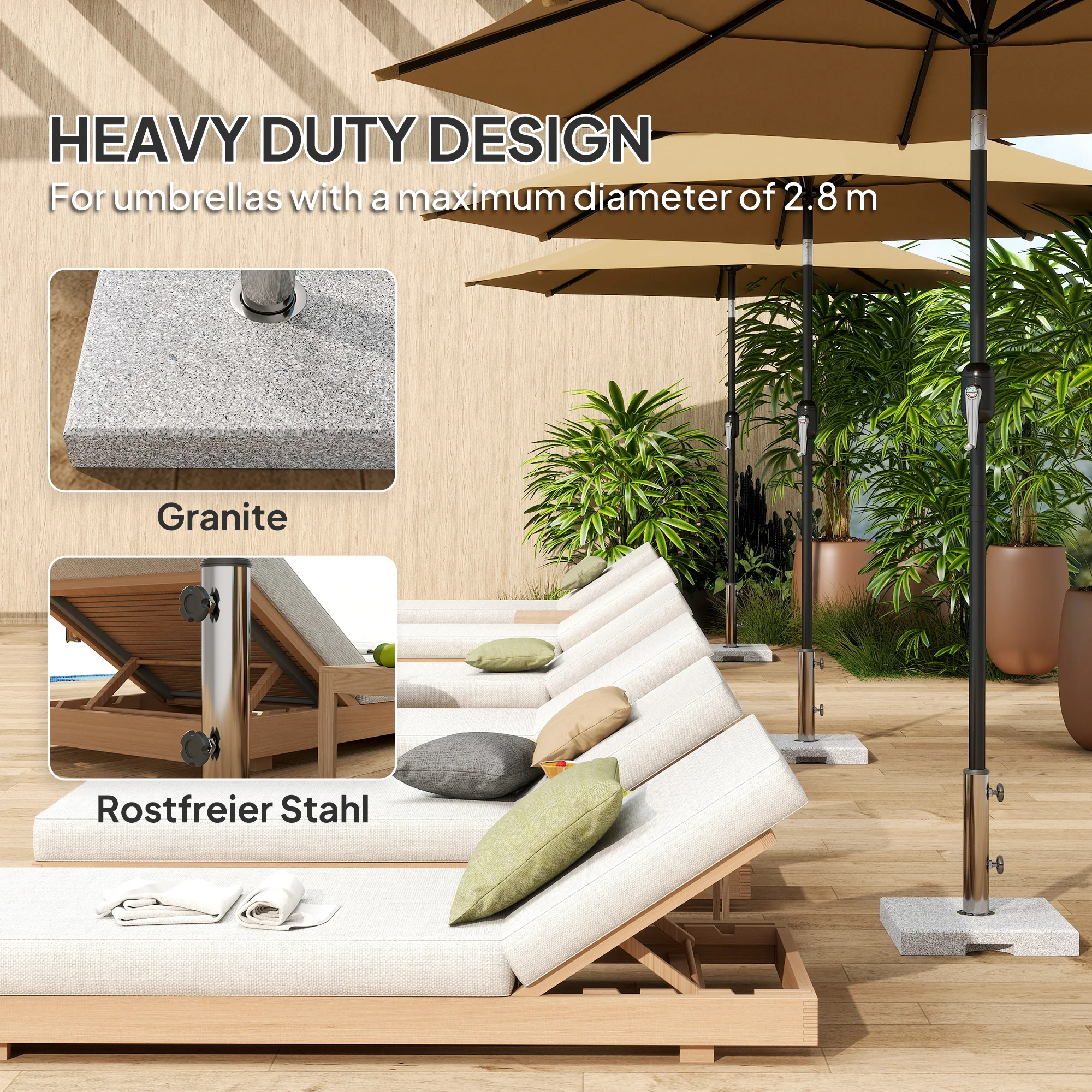 46 lbs Square Umbrella Stand with Adjustable Knobs, for 1.3"/1.5"/1.9" Poles, Grey - Image 7