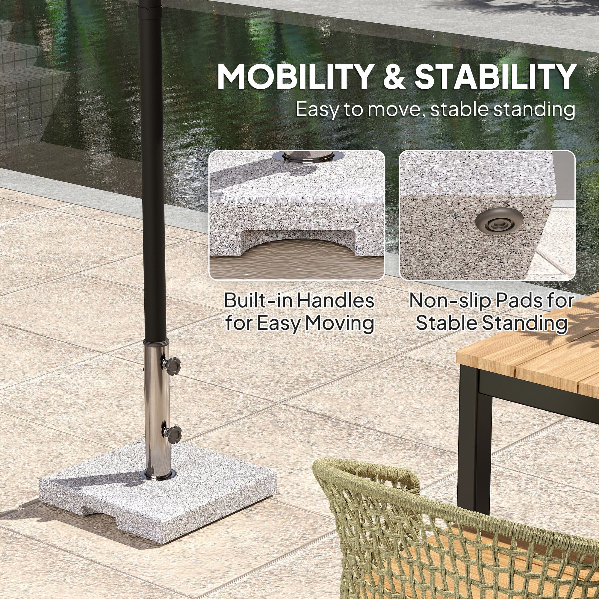 46 lbs Square Umbrella Stand with Adjustable Knobs, for 1.3"/1.5"/1.9" Poles, Grey - Image 8