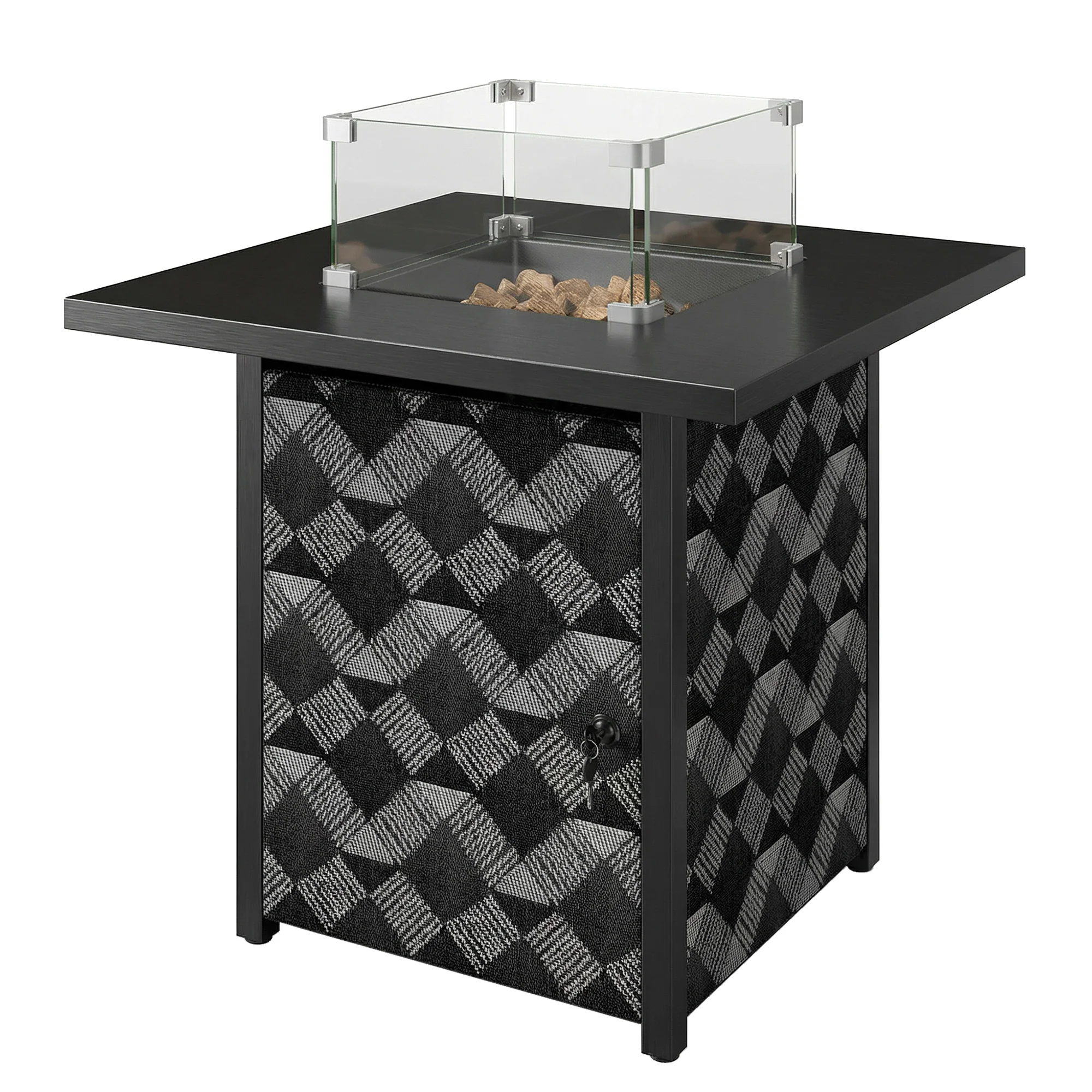 12 KW Square Propane Gas Fire Pit Table with Wind Guard, Black - Image 2