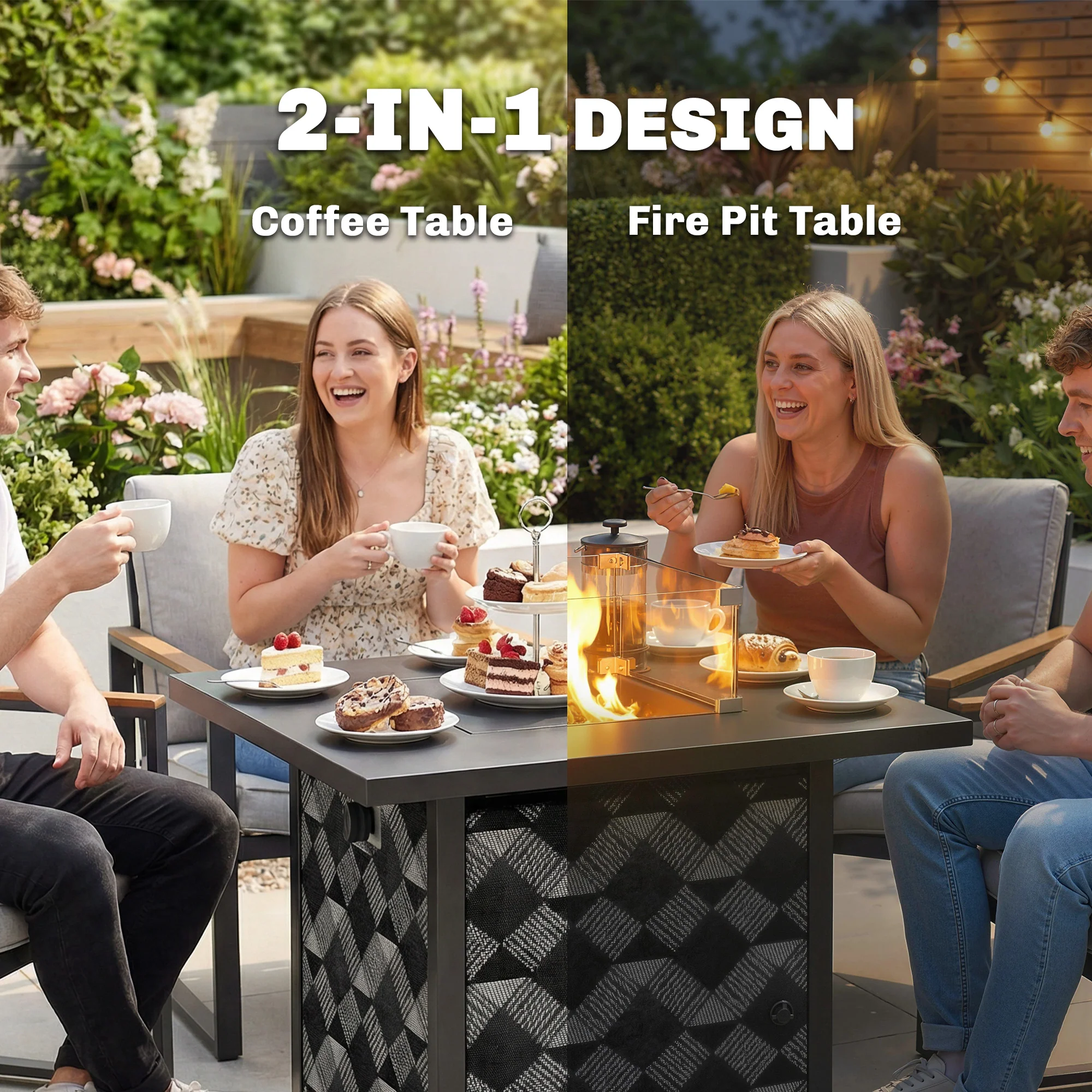 12 KW Square Propane Gas Fire Pit Table with Wind Guard, Black - Image 6