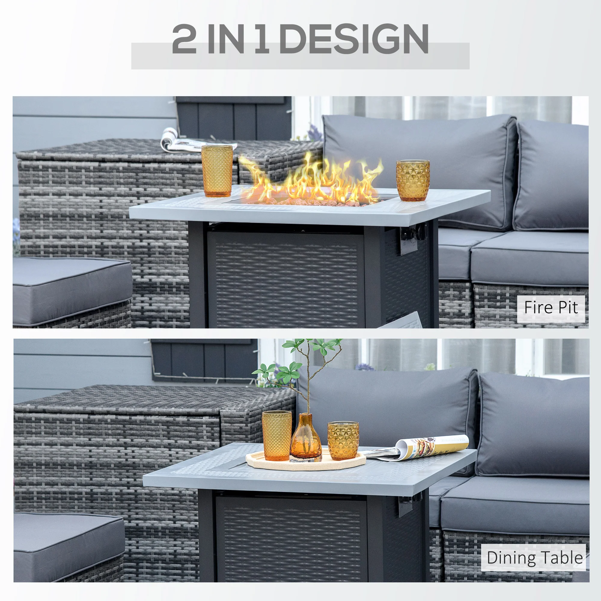71 x 71 x 62 cm Gas Fire Pit Table, 40000 BTU, Black - Image 6