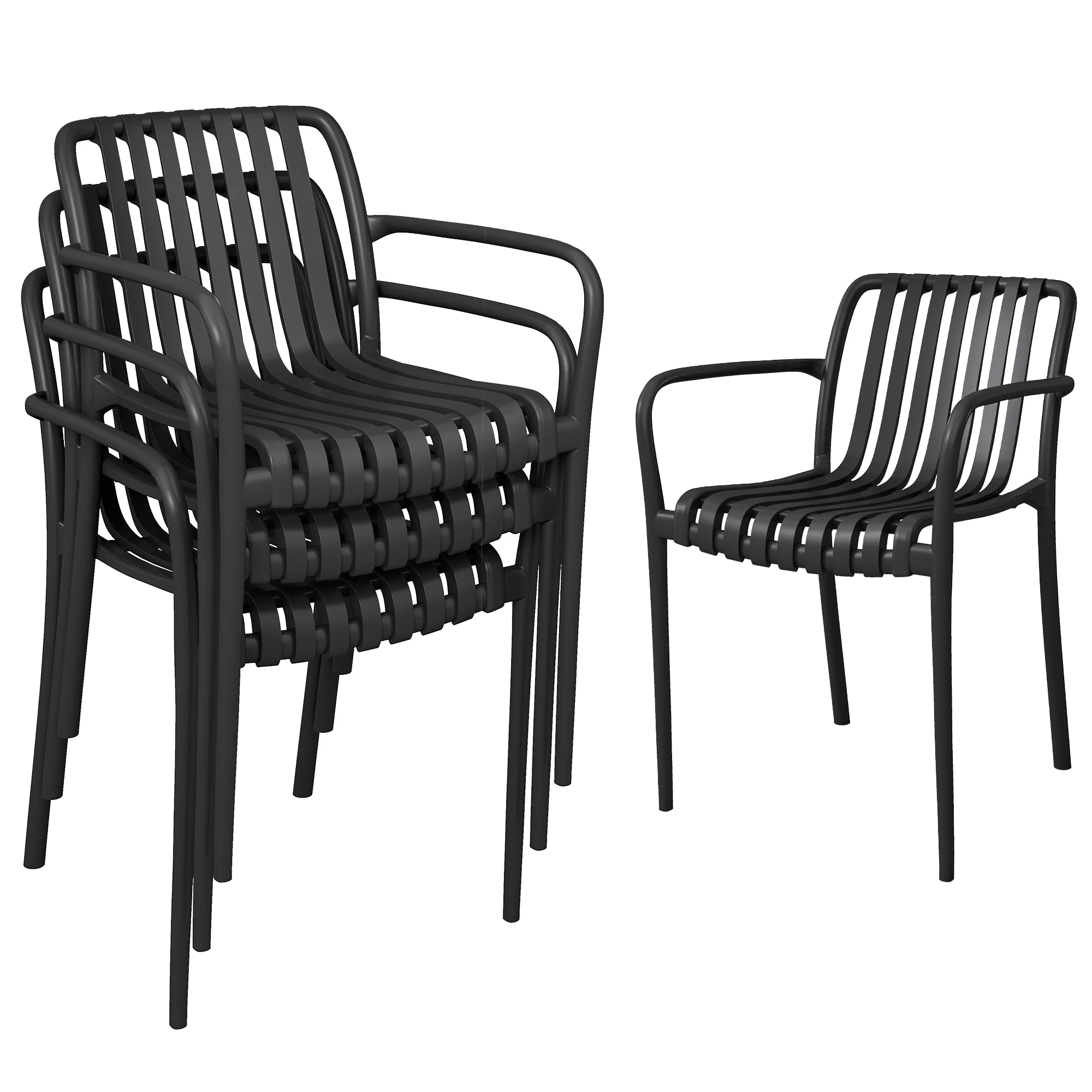 Stackable Patio Dining Chairs 4-Pack, Plastic Curved Back with Armrests, Black - Image 12