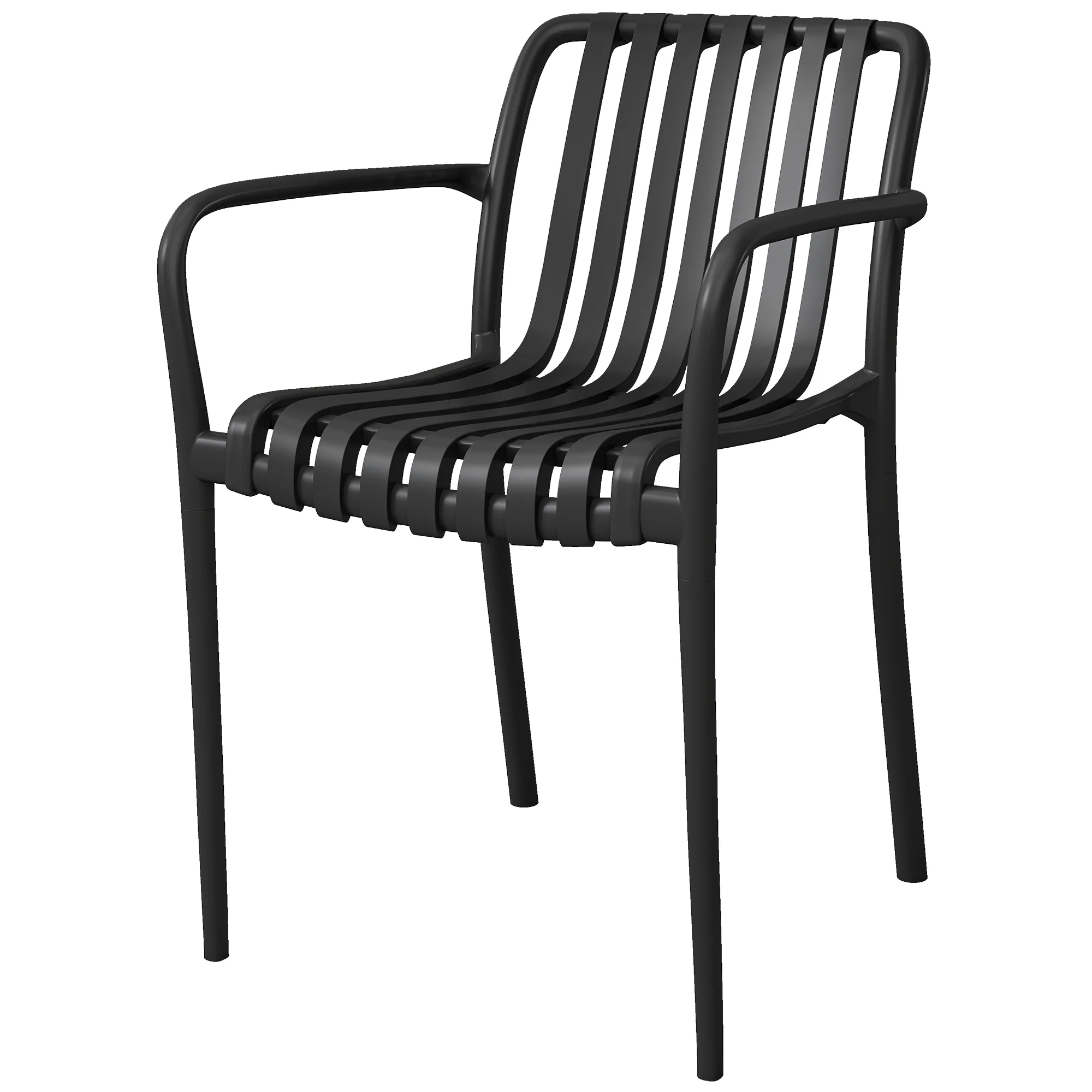 Stackable Patio Dining Chairs 4-Pack, Plastic Curved Back with Armrests, Black - Image 2