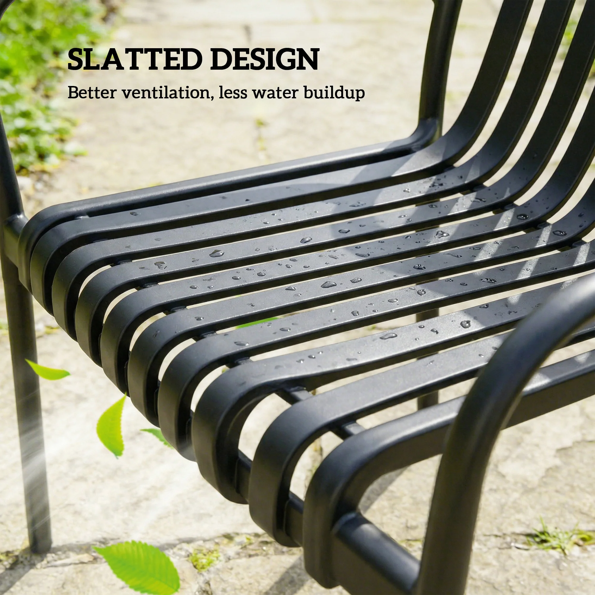 Stackable Patio Dining Chairs 4-Pack, Plastic Curved Back with Armrests, Black - Image 8