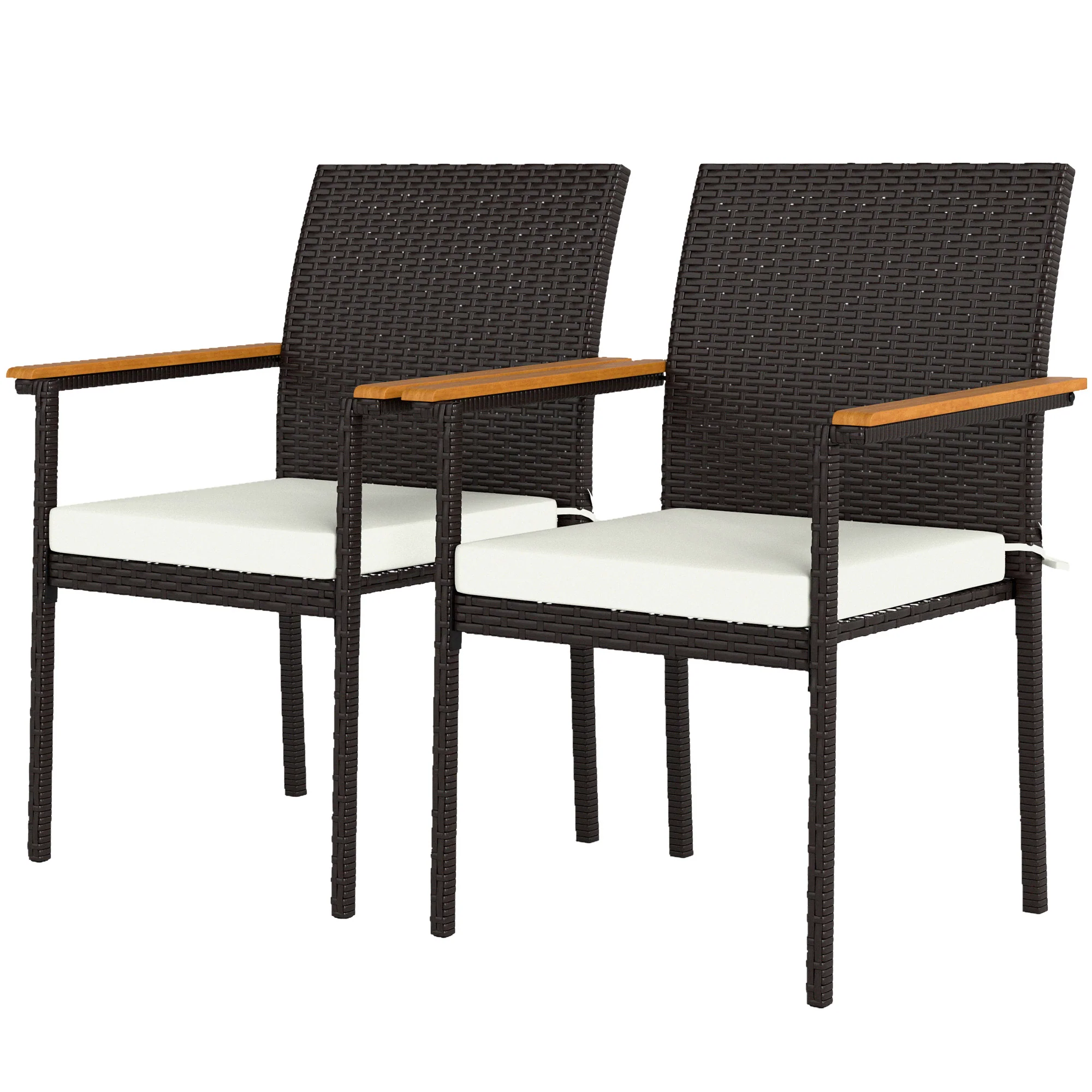 Stackable Wicker Patio Chairs Set of 2 with Removable Cushion & Armrest, Cream White - Image 2