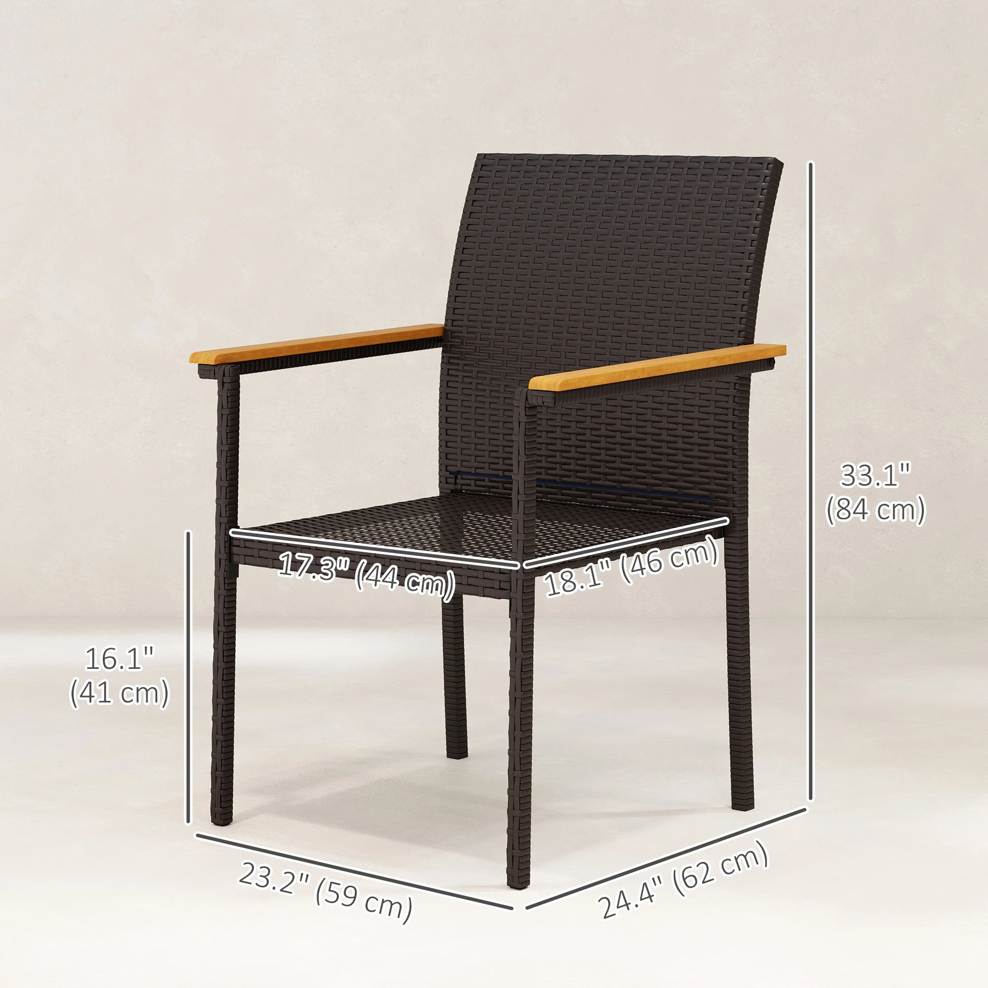 Stackable Wicker Patio Chairs Set of 2 with Removable Cushion & Armrest, Cream White - Image 5
