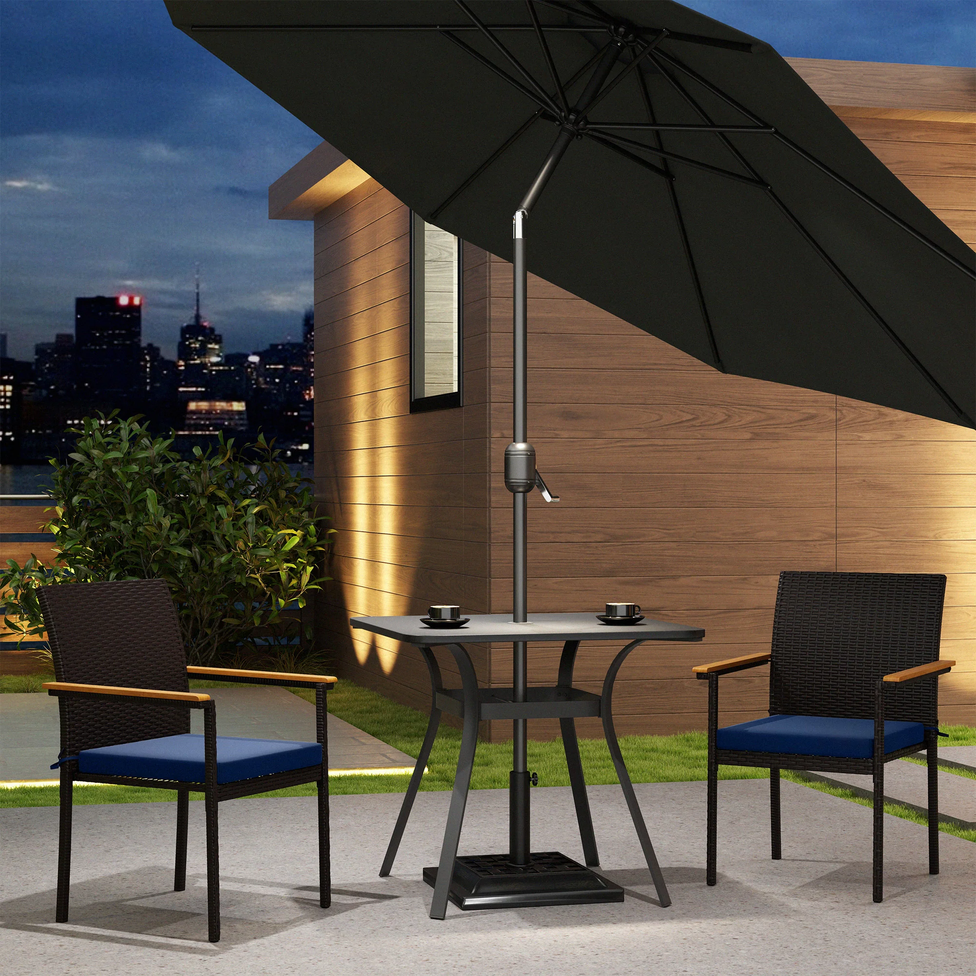 Stackable Wicker Patio Chairs Set of 2 with Removable Cushion & Armrest, Navy Blue - Image 10