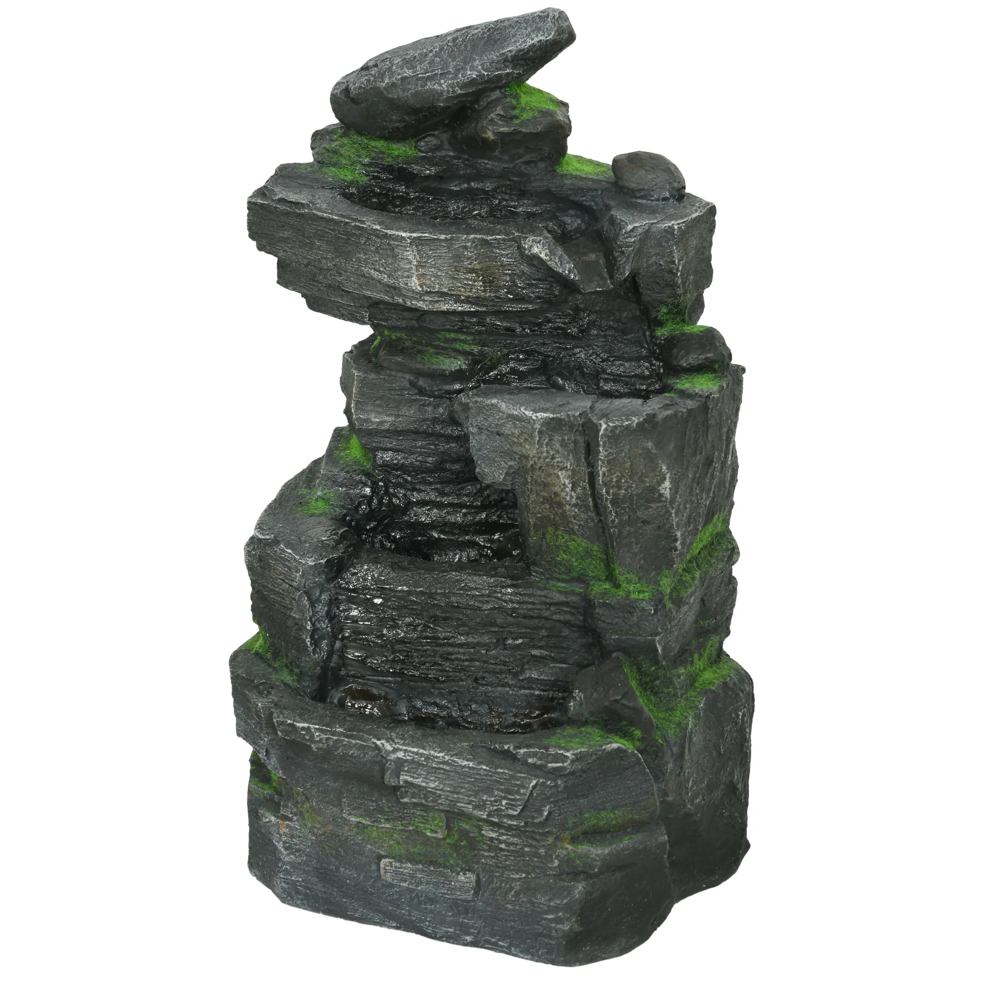 22.4" Stacked Stone Rock Cascading Water Fountain, 4-Tier Waterfall Fountain with LED Lights - Image 2