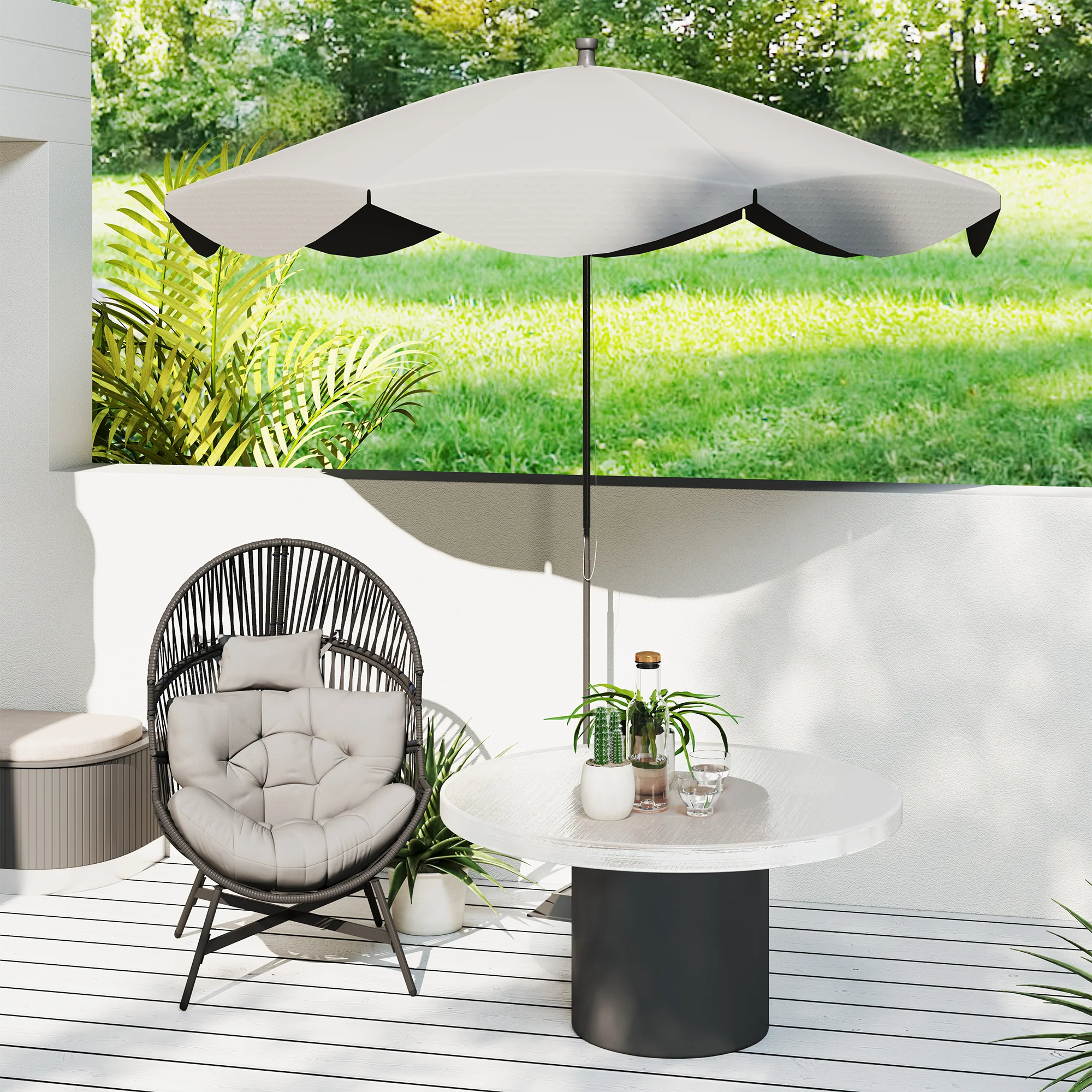 Oversized Rattan Egg Chair w/ Thick Tufted Cushion, Headrest & Steel Frame, Charcoal Grey - Image 9