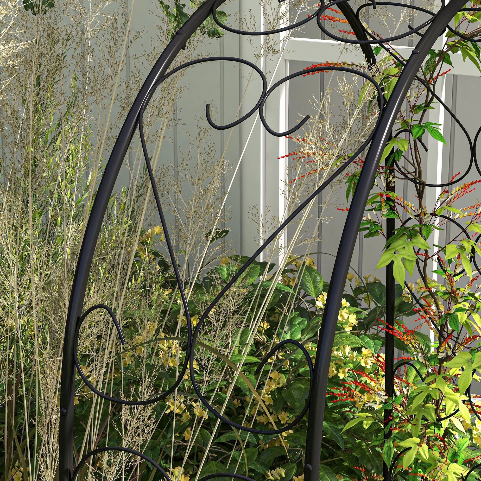 7.5' x 4' Steel Garden Arch Trellis for Climbing Plants, Black - Image 11