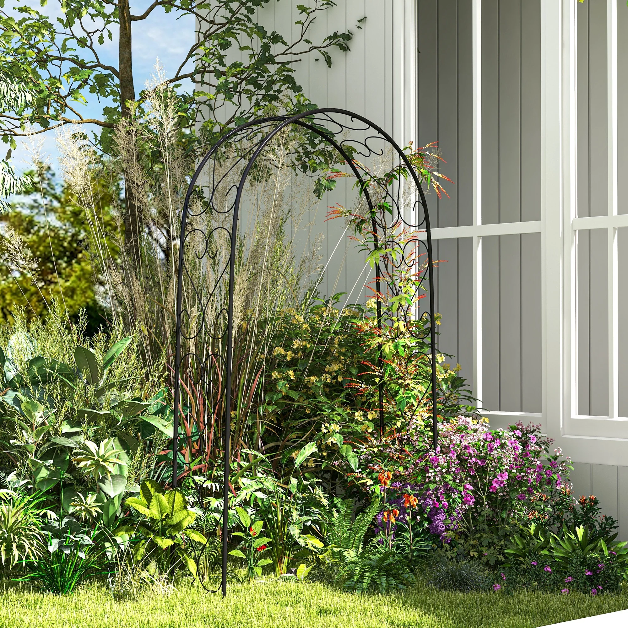 7.5' x 4' Steel Garden Arch Trellis for Climbing Plants, Black - Image 3