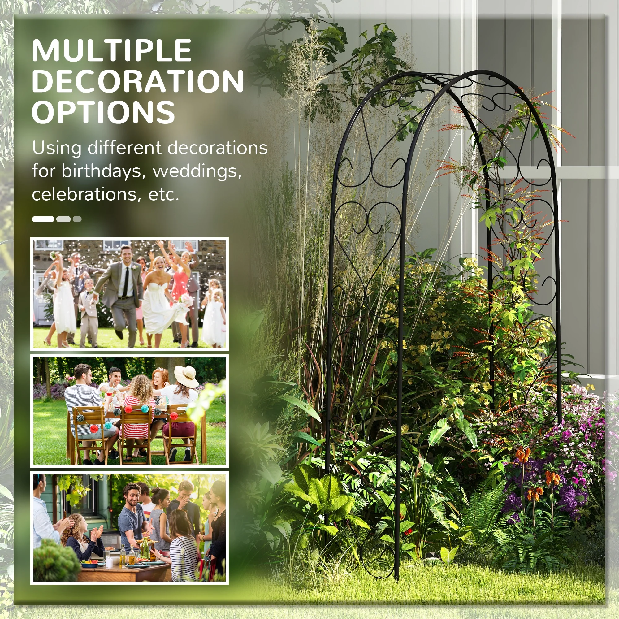 7.5' x 4' Steel Garden Arch Trellis for Climbing Plants, Black - Image 8