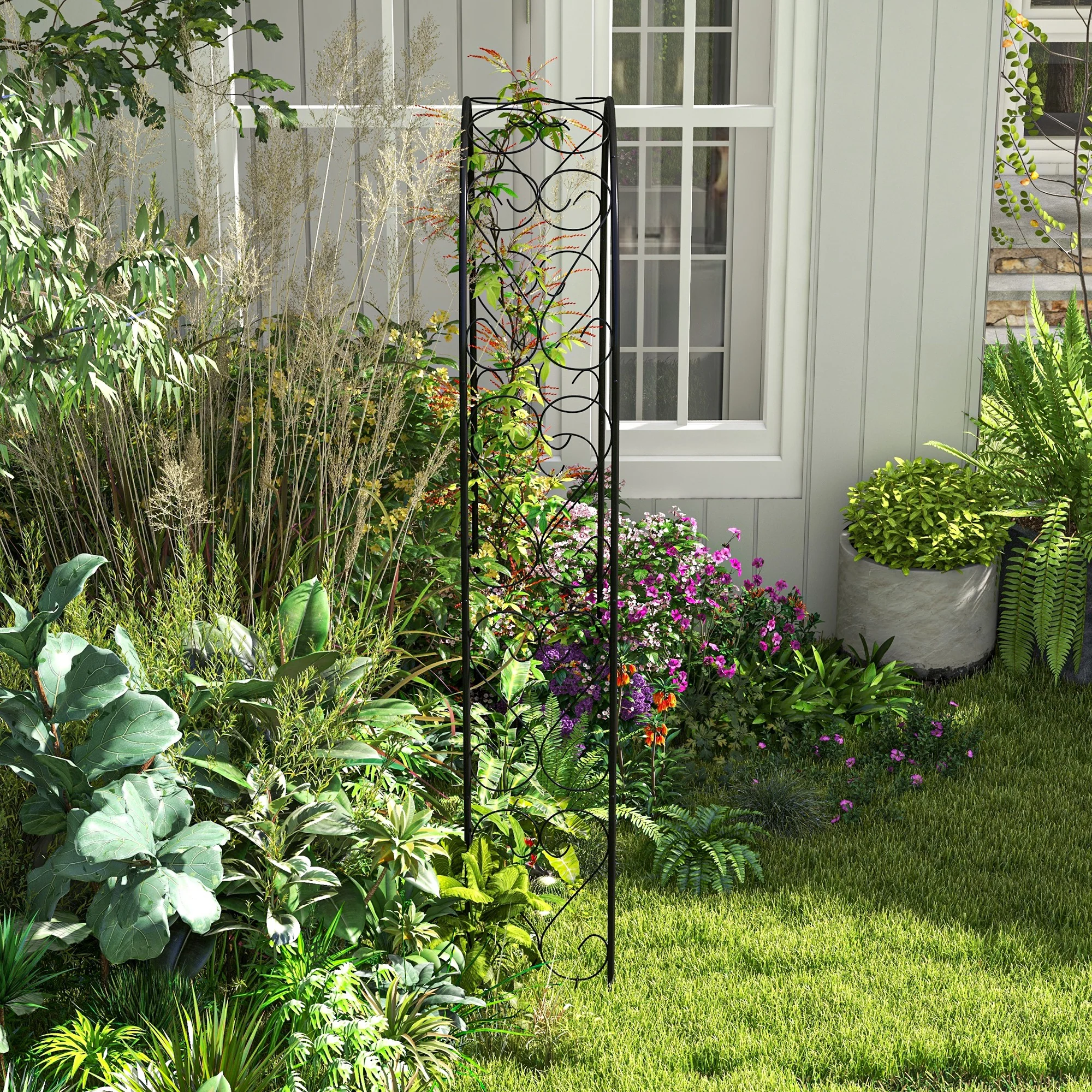 7.5' x 4' Steel Garden Arch Trellis for Climbing Plants, Black - Image 9