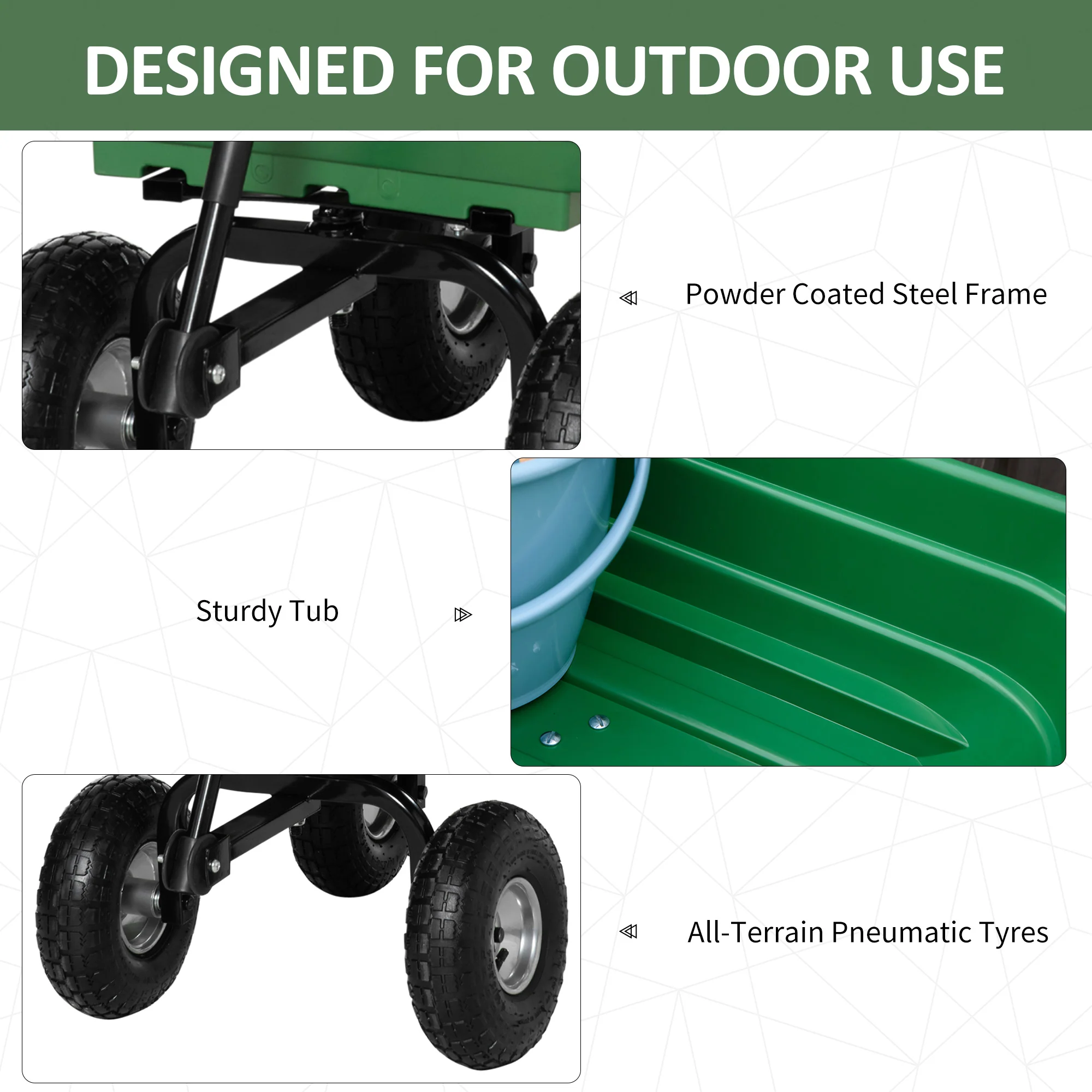Steel Garden Cart with 10" Pneumatic Tires and Handle, 551 lb Capacity - Image 8