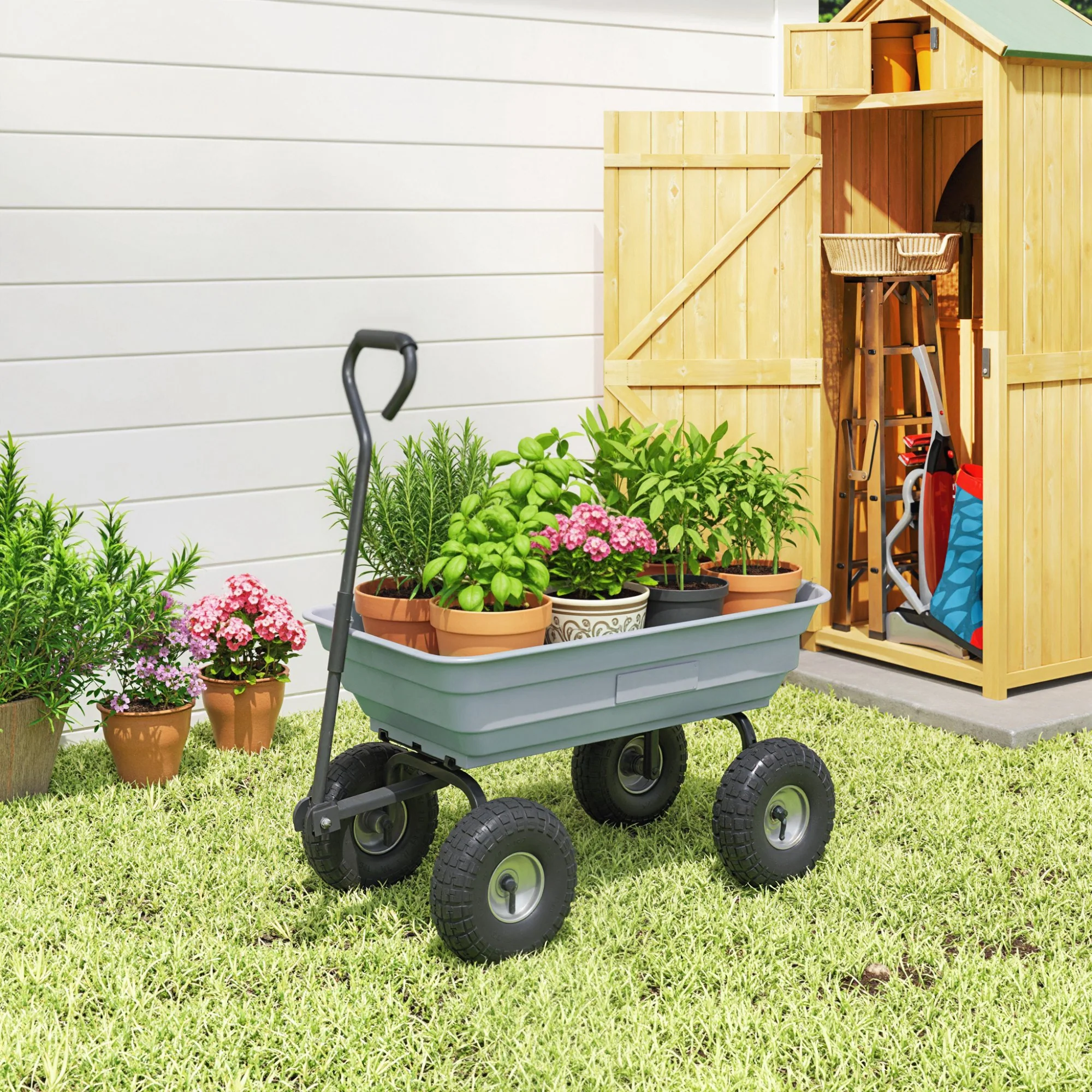 Steel Garden Cart with 10" Pneumatic Tires, 551 lbs Capacity, Grey - Image 10