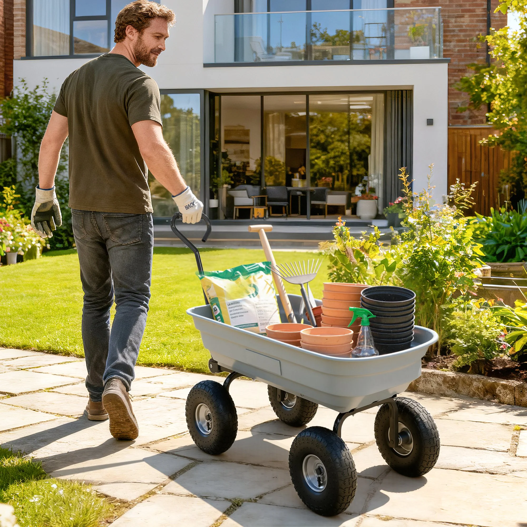 Steel Garden Cart with 10" Pneumatic Tires, 551 lbs Capacity, Grey - Image 4