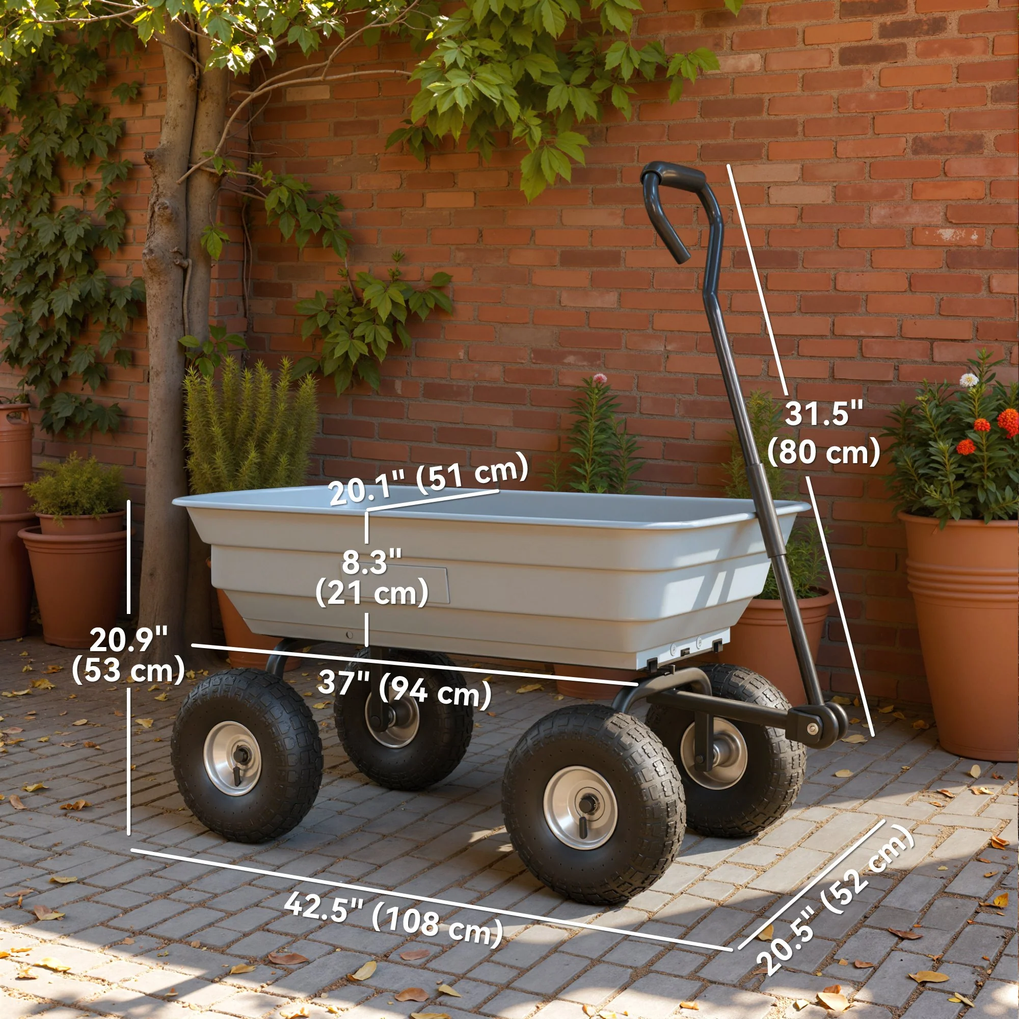Steel Garden Cart with 10" Pneumatic Tires, 551 lbs Capacity, Grey - Image 5