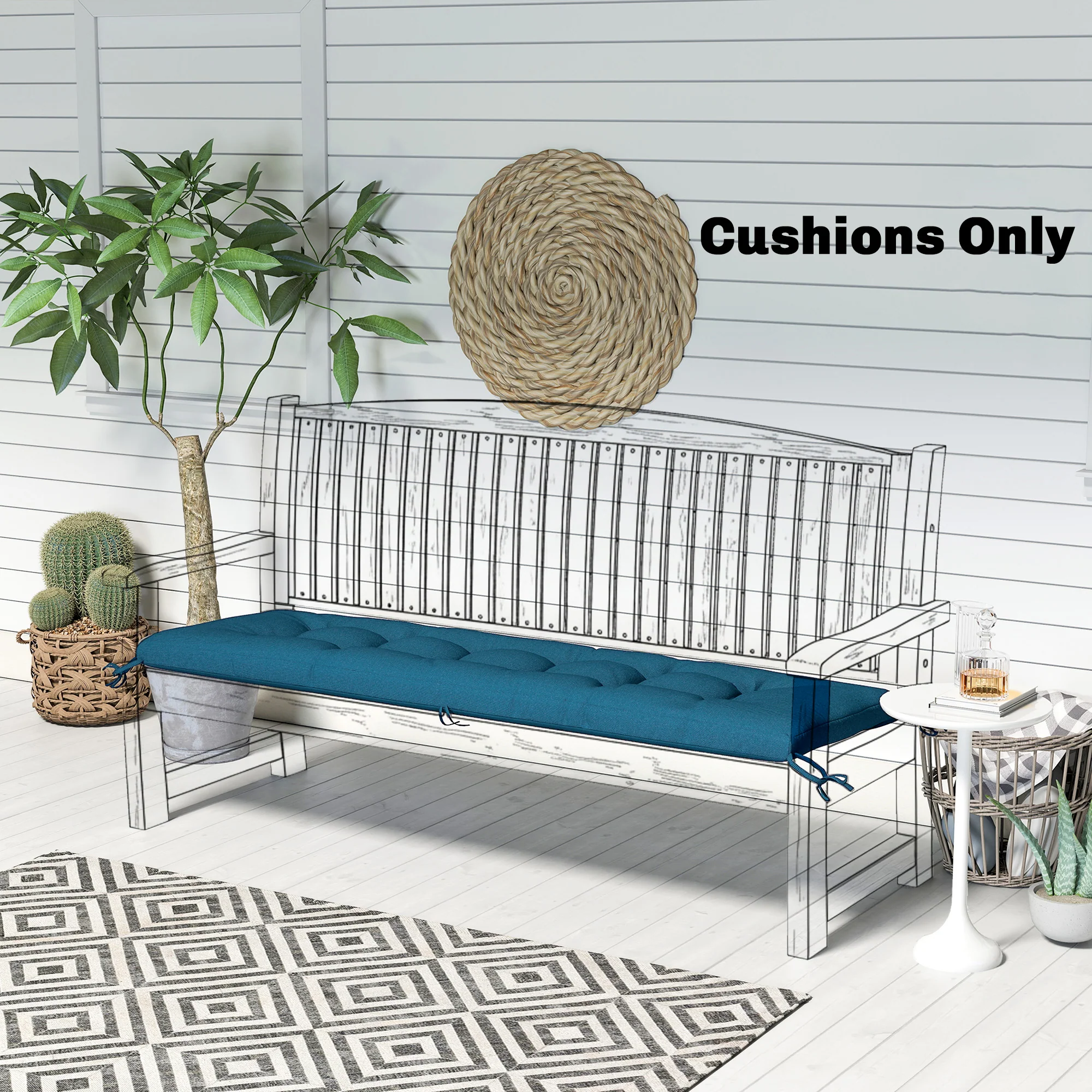 Memory Foam Sun Lounger Cushion with Ties, 190 x 60 cm, Blue - Image 4