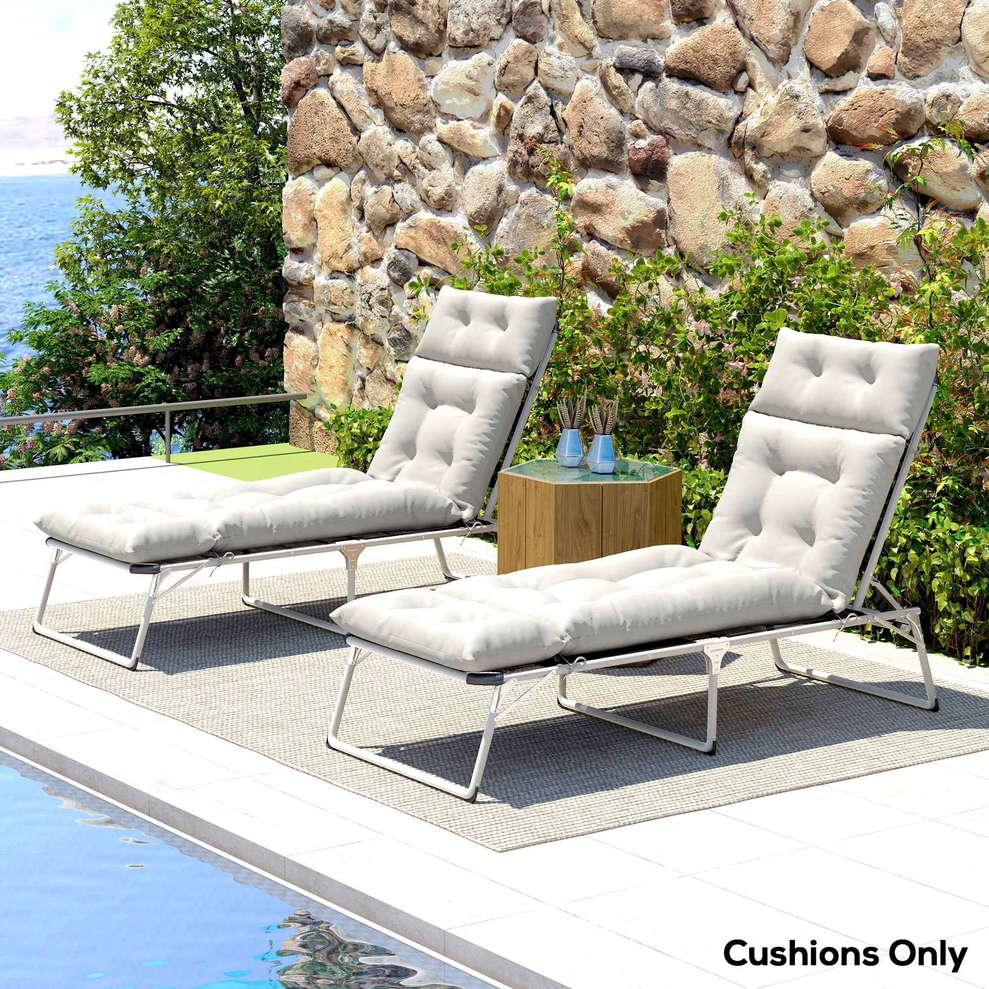 Lounge Chair Cushions Set of 2, Thick Sunbed Replacement Pads, 190 x 56 x 10cm, Light Grey - Image 3