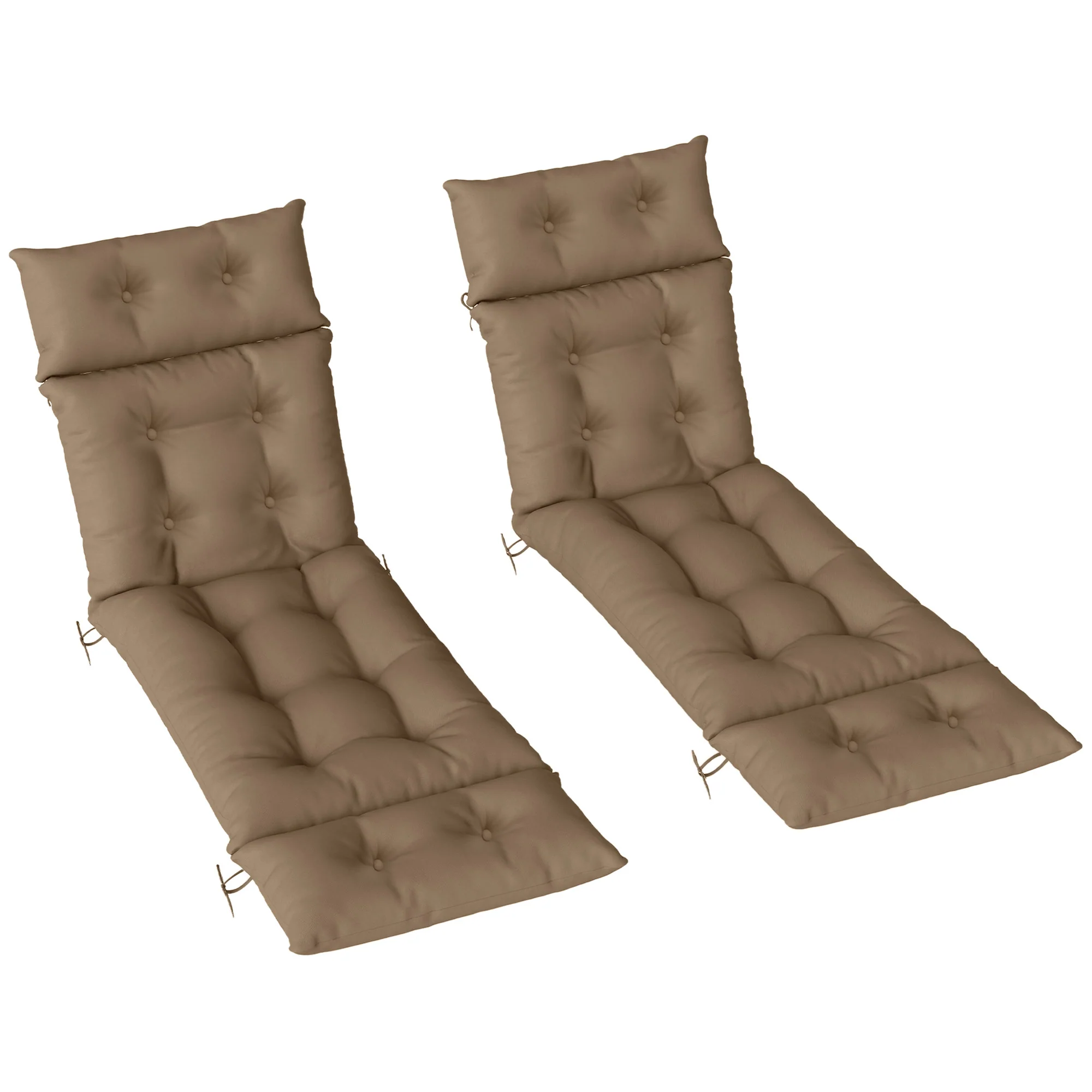 Lounge Chair Cushions Set of 2, Thick Sunbed Replacement Pads, 190 x 56 x 10cm, Khaki