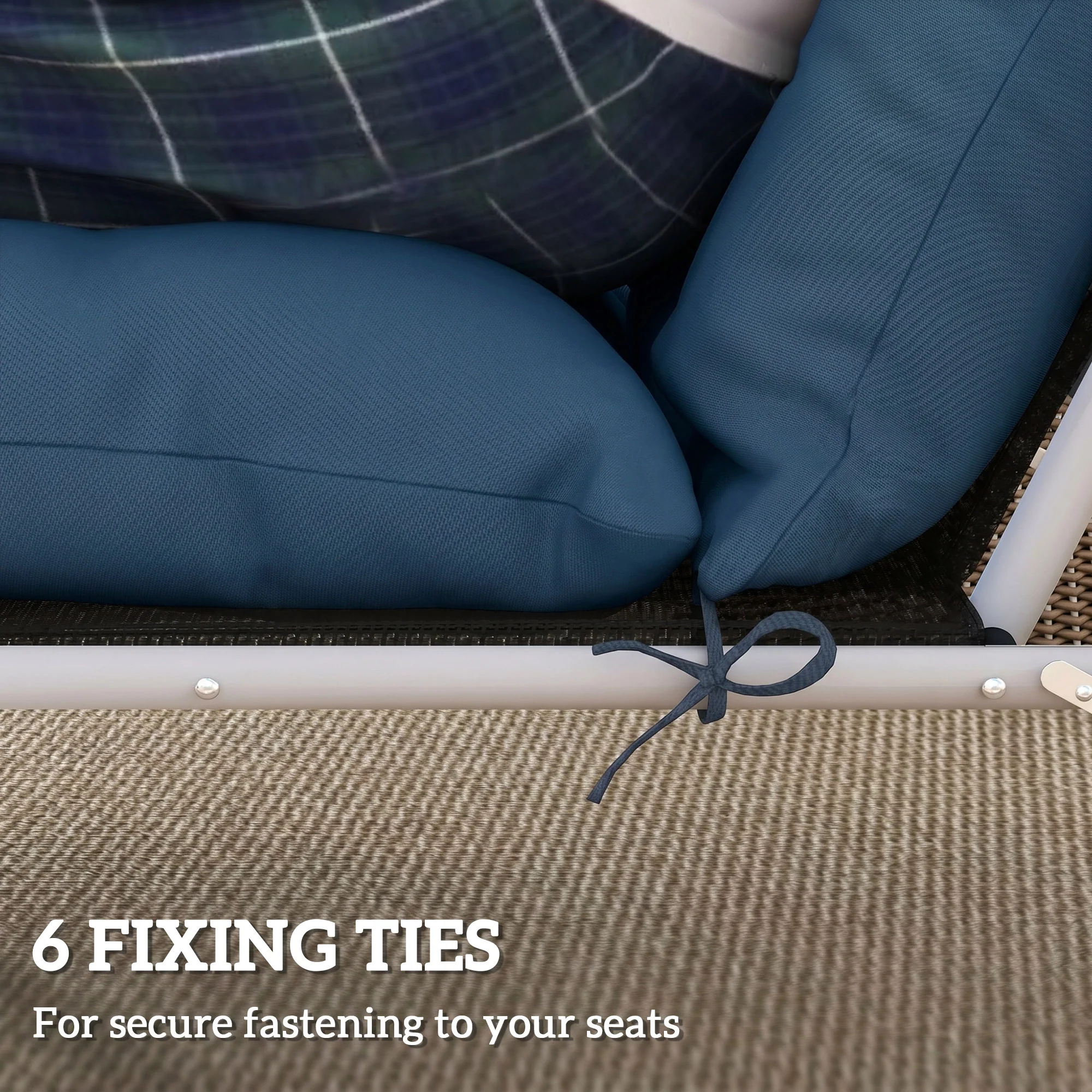 190x56x10cm Sun Lounger Cushions Set of 2 with 6 Ties, Thick 220gsm, Navy Blue - Image 9