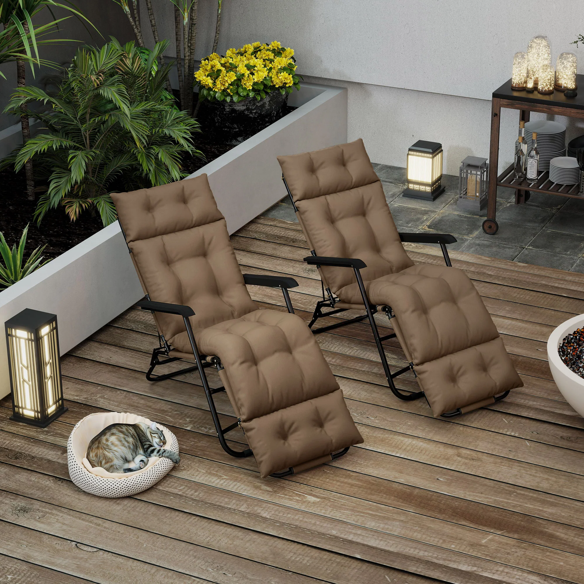 Lounge Chair Cushions Set of 2, Thick Sunbed Replacement Pads, 190 x 56 x 10cm, Khaki - Image 11