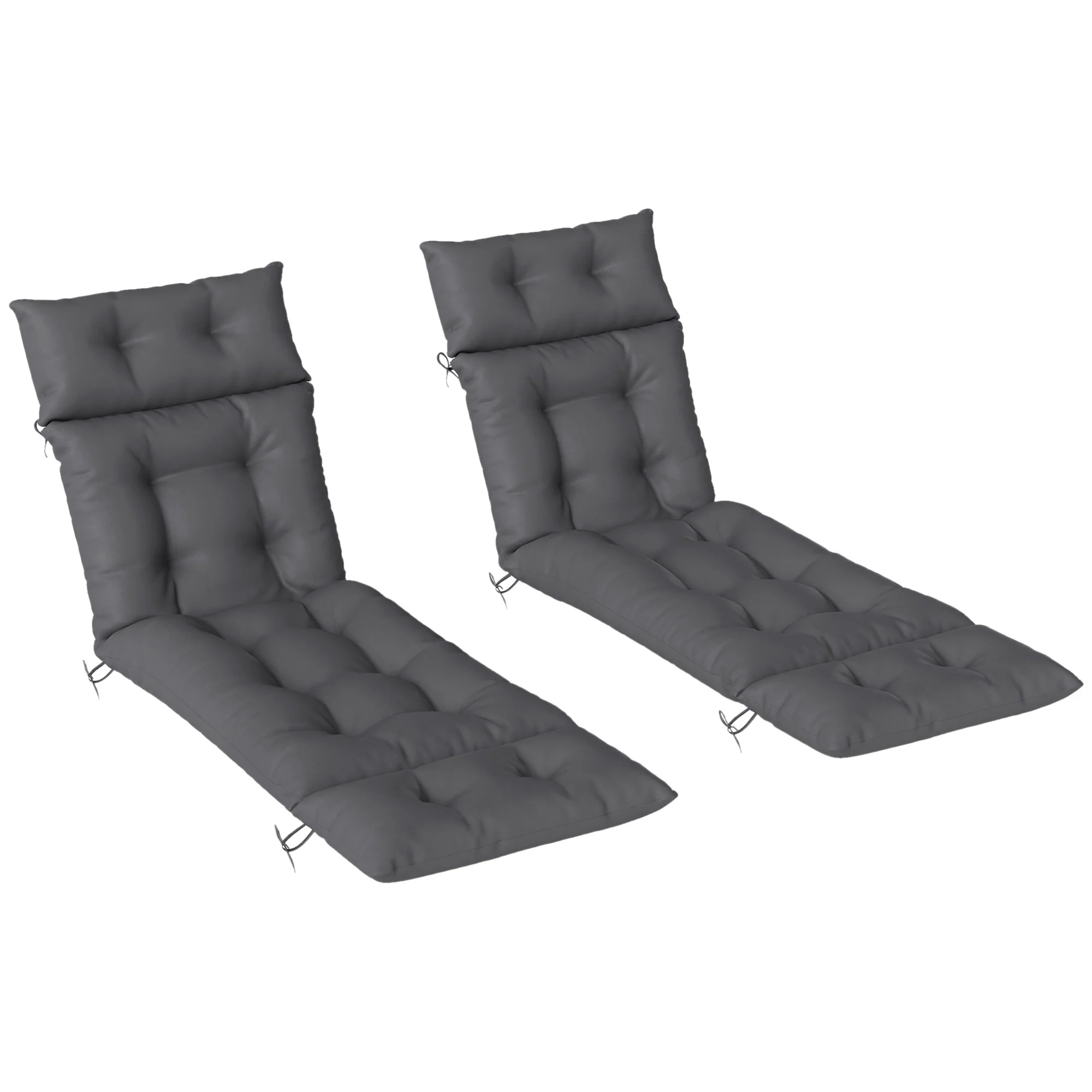 Lounge Chair Cushions Set of 2, Thick Sunbed Replacement Pads, 190 x 56 x 10cm, Dark Grey