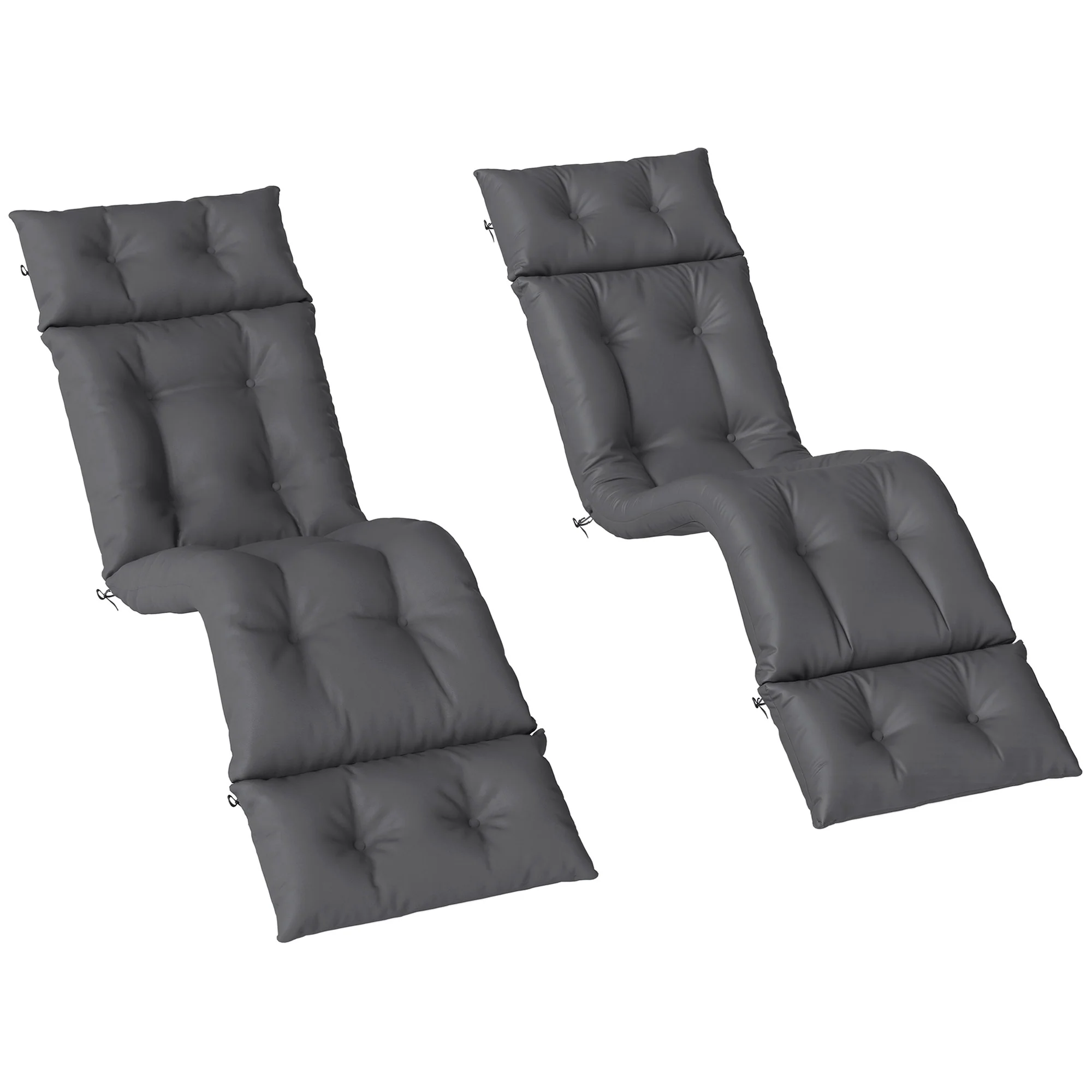 Lounge Chair Cushions Set of 2, Thick Sunbed Replacement Pads, 190 x 56 x 10cm, Dark Grey - Image 2