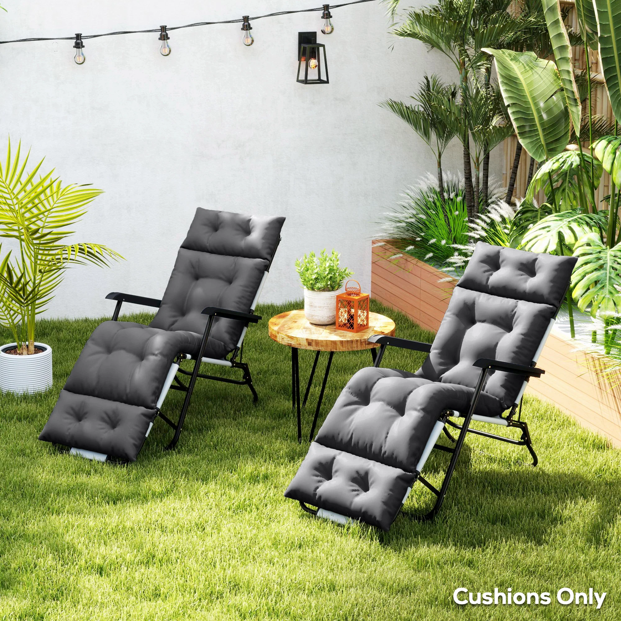 Lounge Chair Cushions Set of 2, Thick Sunbed Replacement Pads, 190 x 56 x 10cm, Dark Grey - Image 3