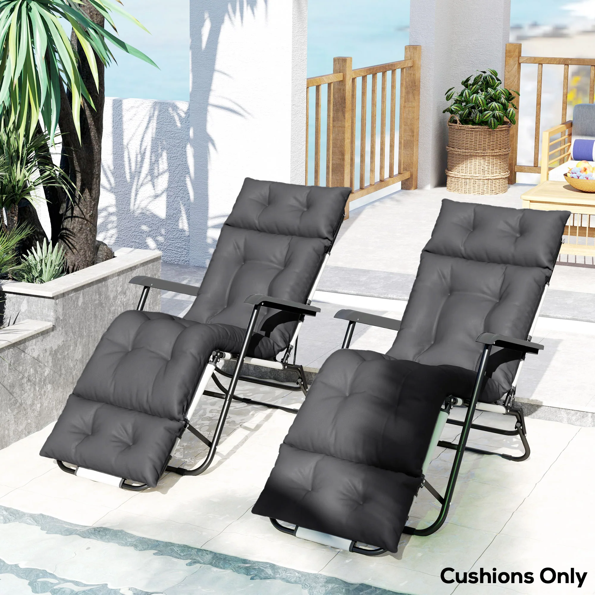 Lounge Chair Cushions Set of 2, Thick Sunbed Replacement Pads, 190 x 56 x 10cm, Dark Grey - Image 4