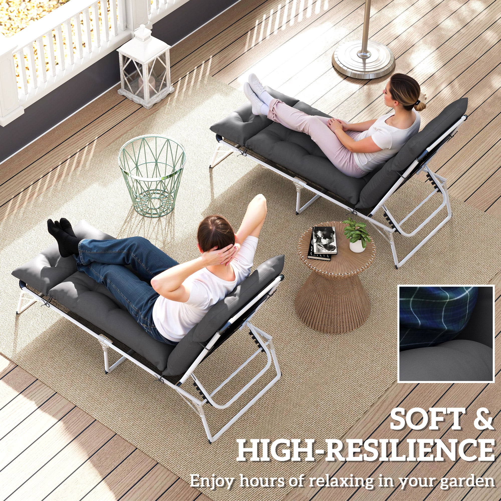 Lounge Chair Cushions Set of 2, Thick Sunbed Replacement Pads, 190 x 56 x 10cm, Dark Grey - Image 7
