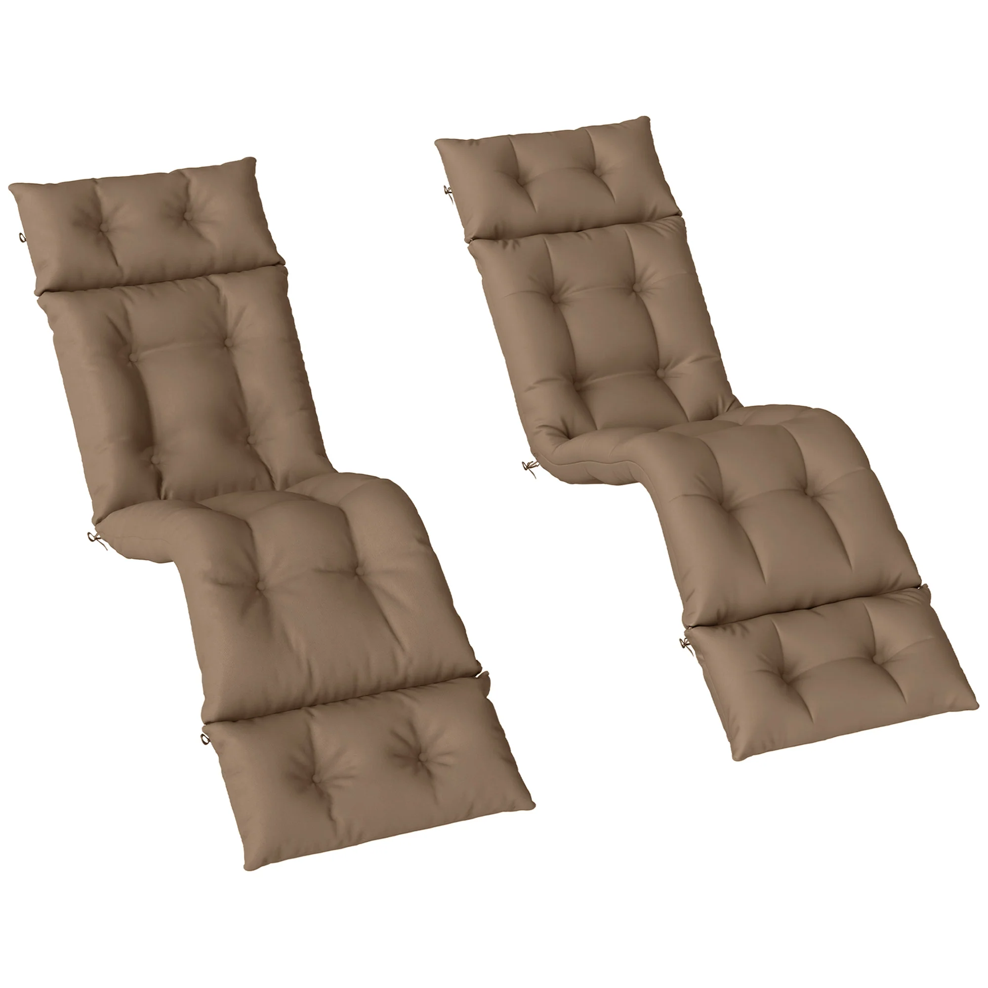 Lounge Chair Cushions Set of 2, Thick Sunbed Replacement Pads, 190 x 56 x 10cm, Khaki - Image 2