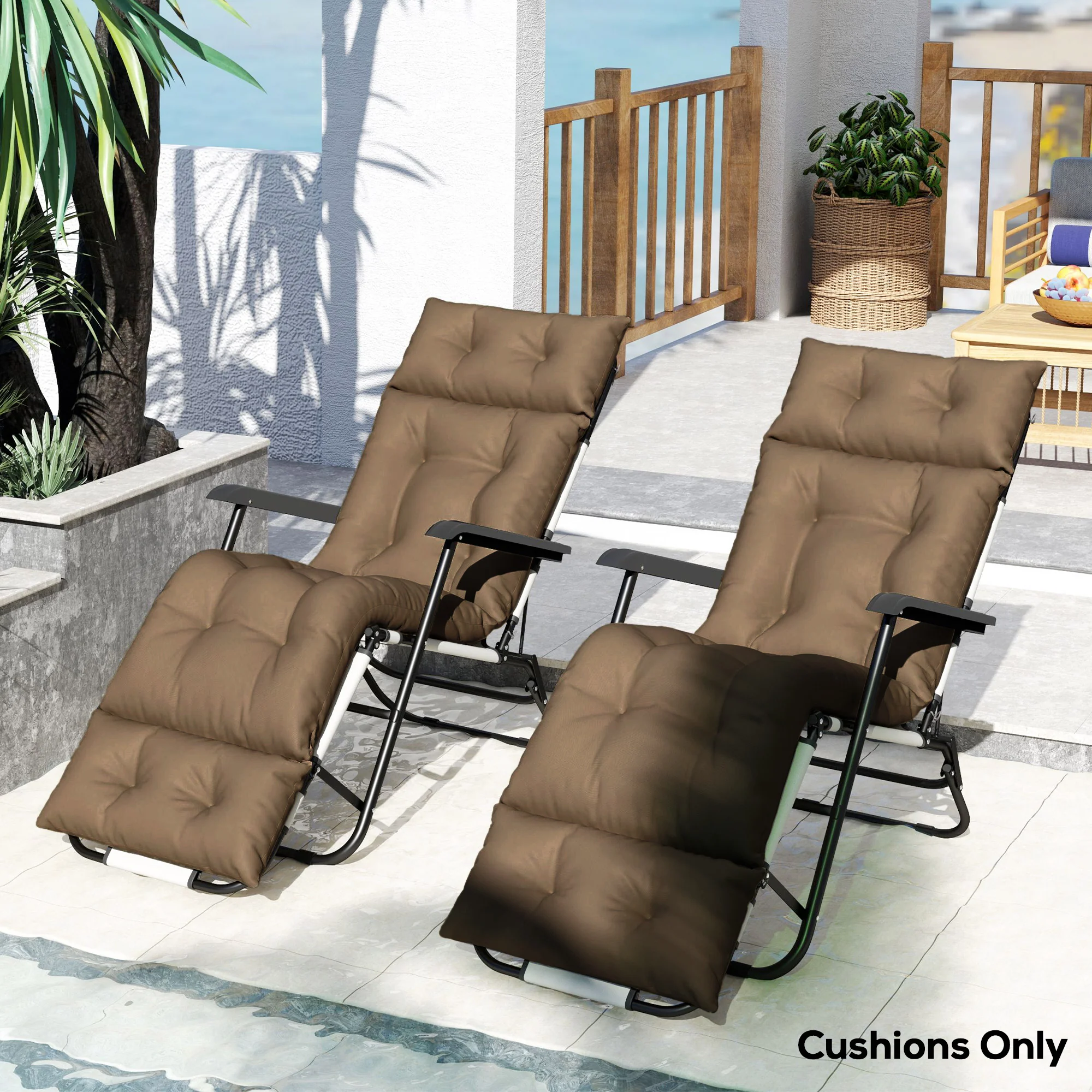 Lounge Chair Cushions Set of 2, Thick Sunbed Replacement Pads, 190 x 56 x 10cm, Khaki - Image 4
