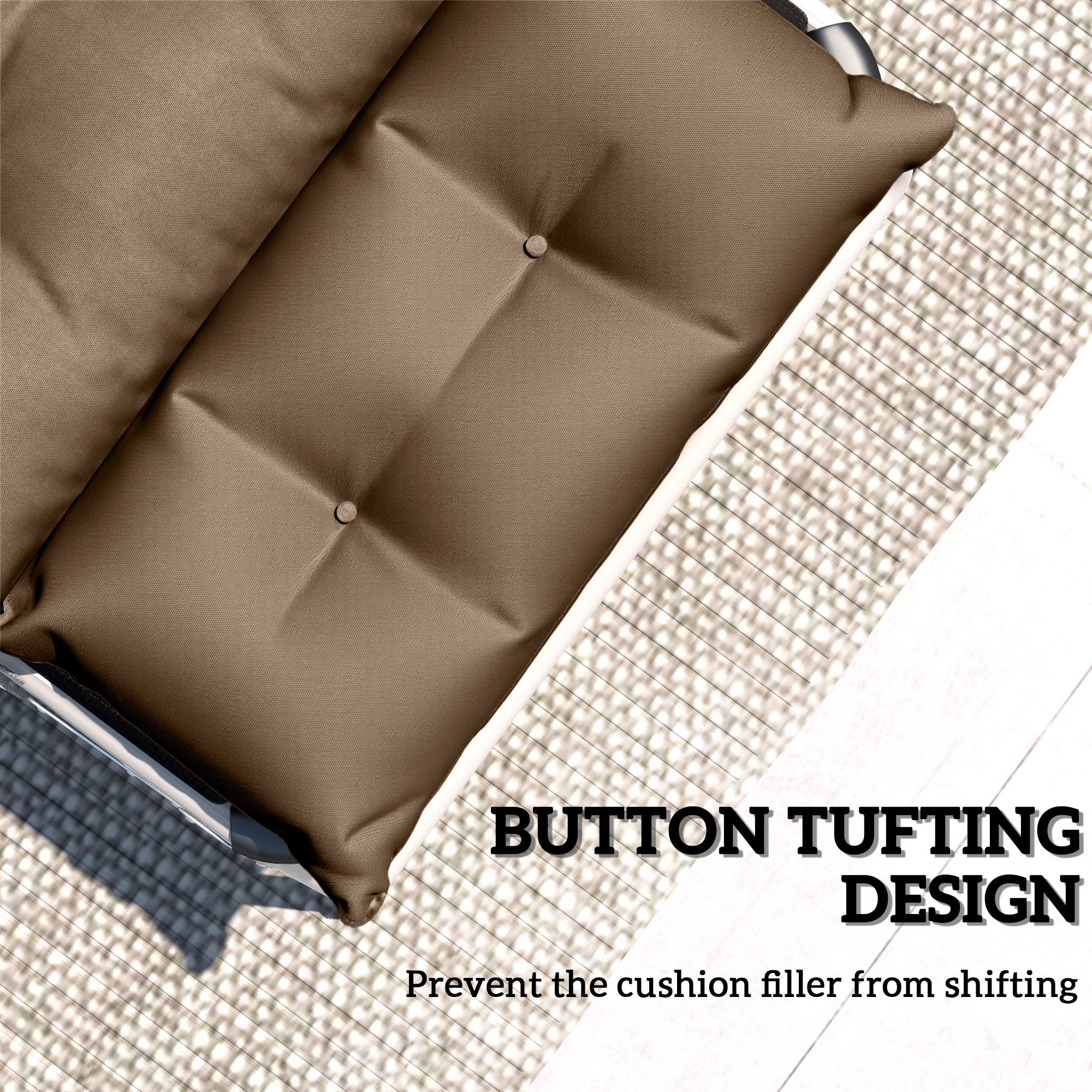 Lounge Chair Cushions Set of 2, Thick Sunbed Replacement Pads, 190 x 56 x 10cm, Khaki - Image 8