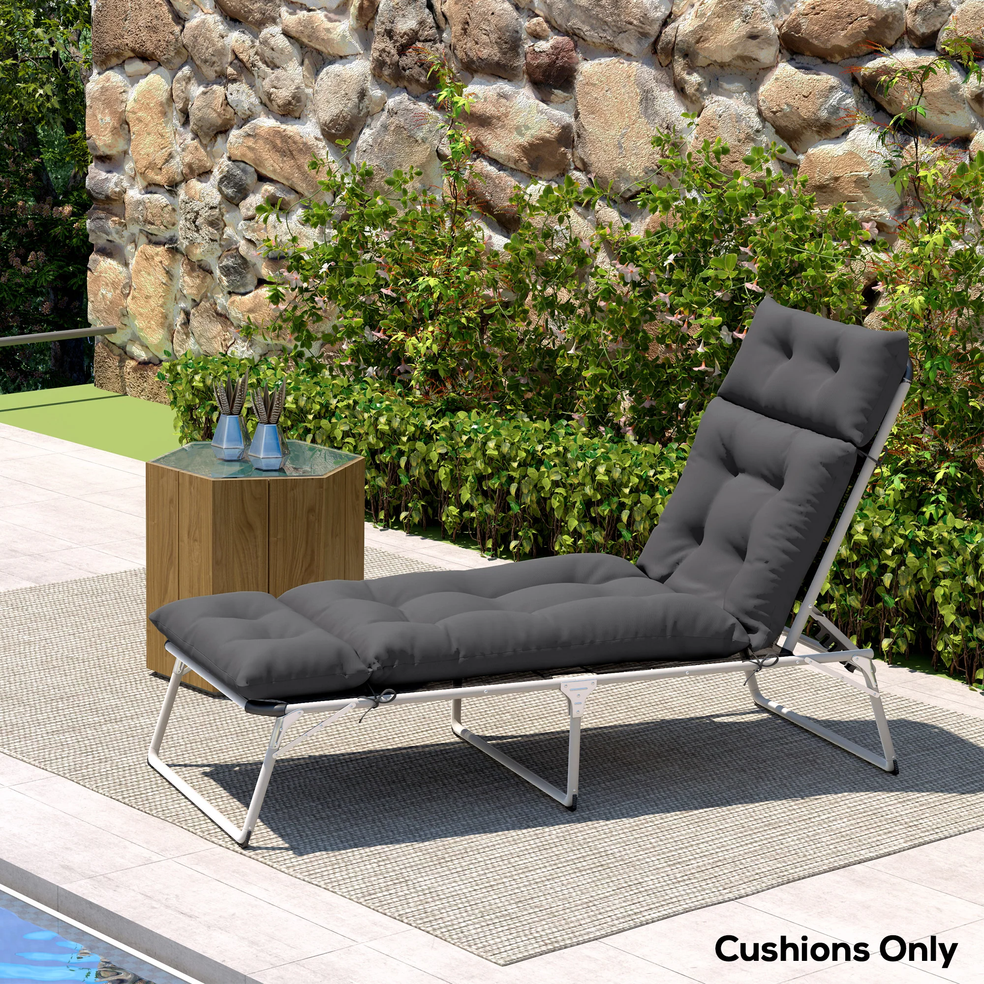 Single Lounge Chair Cushion, Thick Sunbed Replacement Pads, 190 x 56 x 10cm, Dark Grey - Image 10
