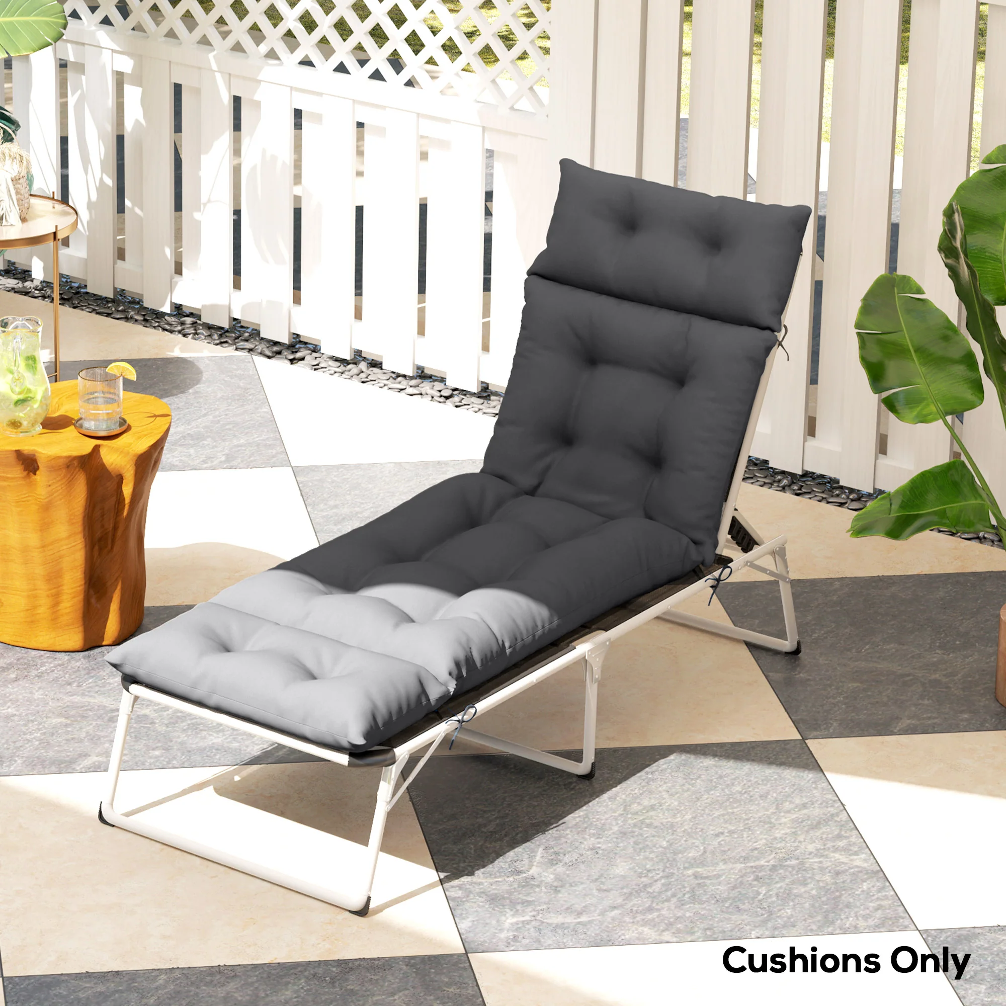 Single Lounge Chair Cushion, Thick Sunbed Replacement Pads, 190 x 56 x 10cm, Dark Grey - Image 11
