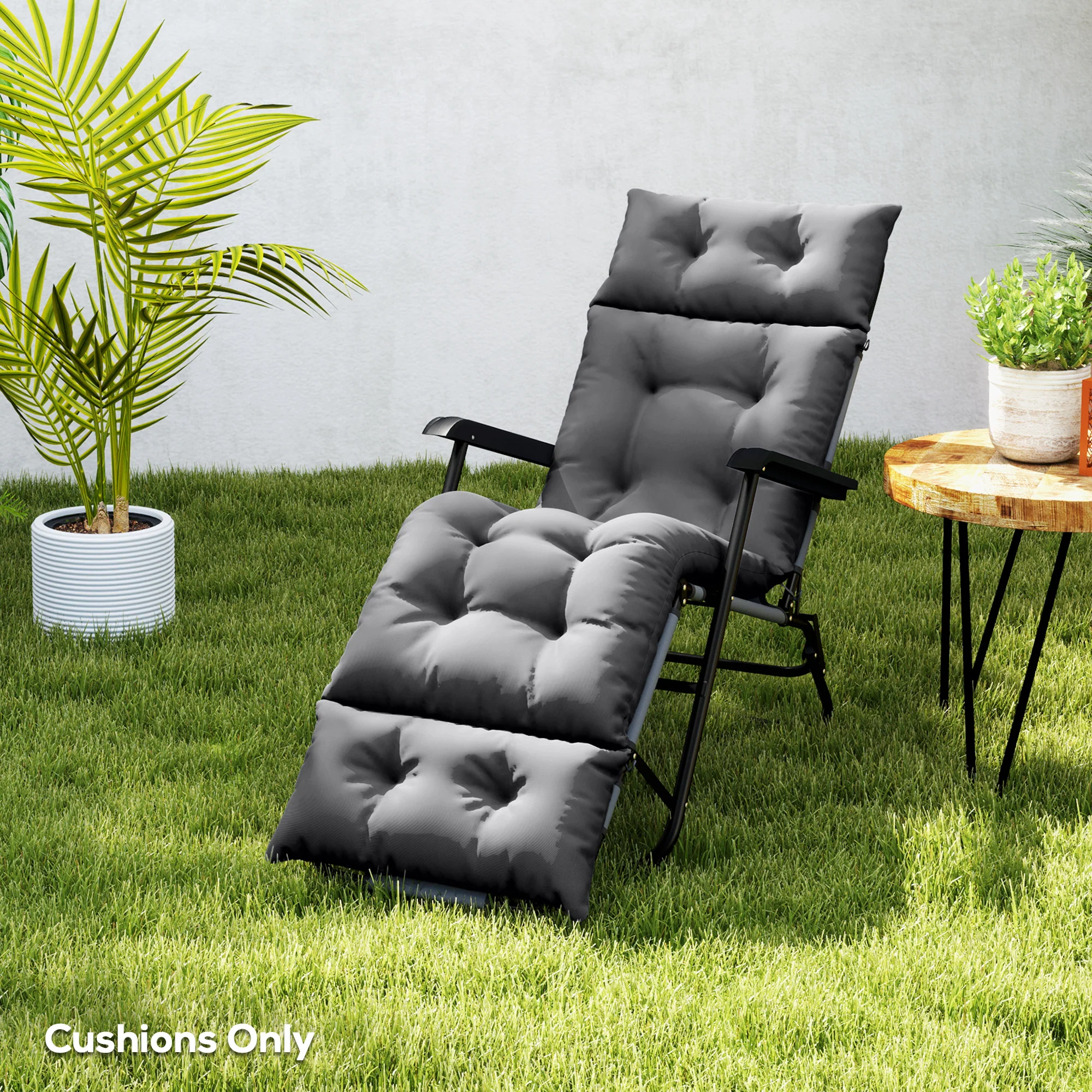 Single Lounge Chair Cushion, Thick Sunbed Replacement Pads, 190 x 56 x 10cm, Dark Grey - Image 4
