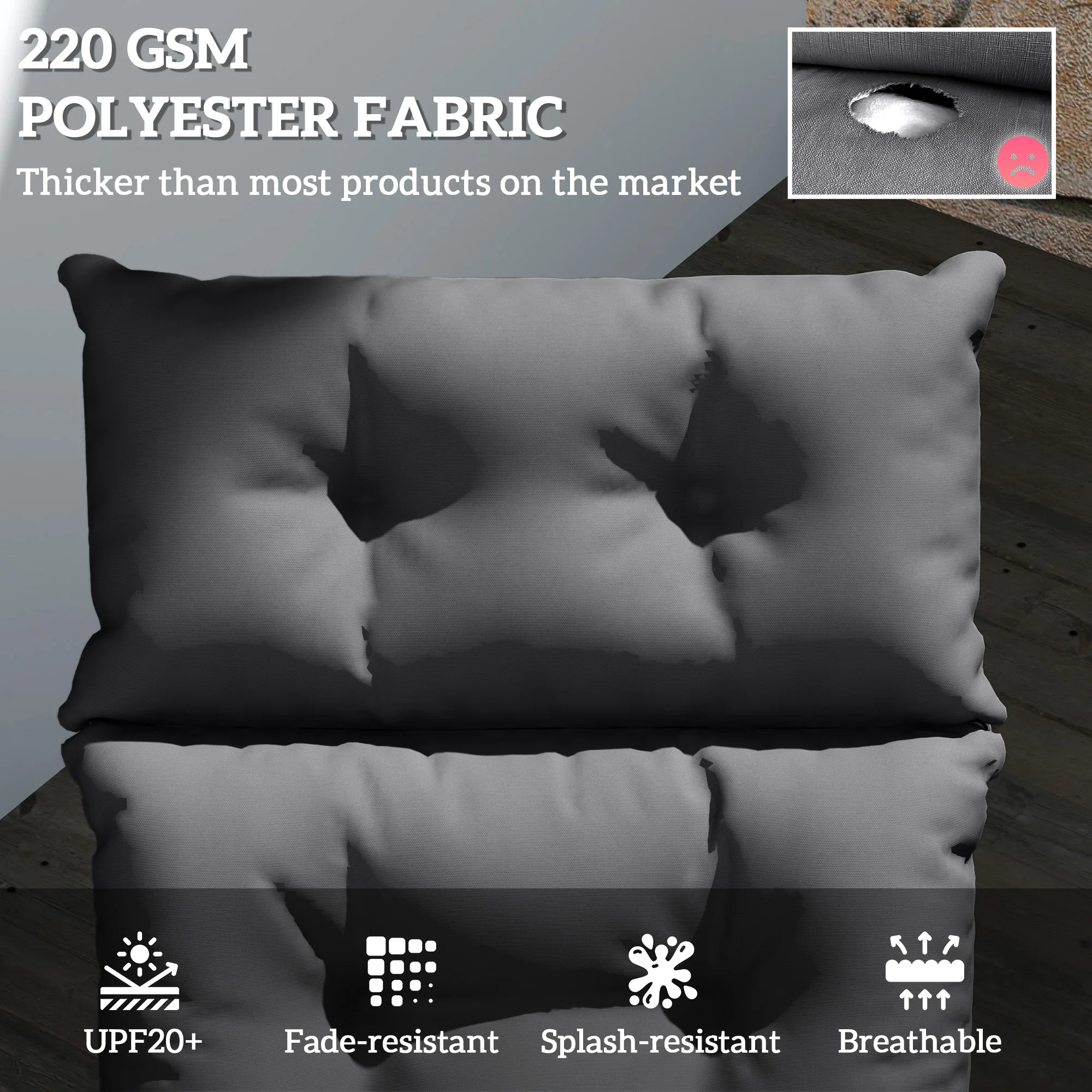 Single Lounge Chair Cushion, Thick Sunbed Replacement Pads, 190 x 56 x 10cm, Dark Grey - Image 6
