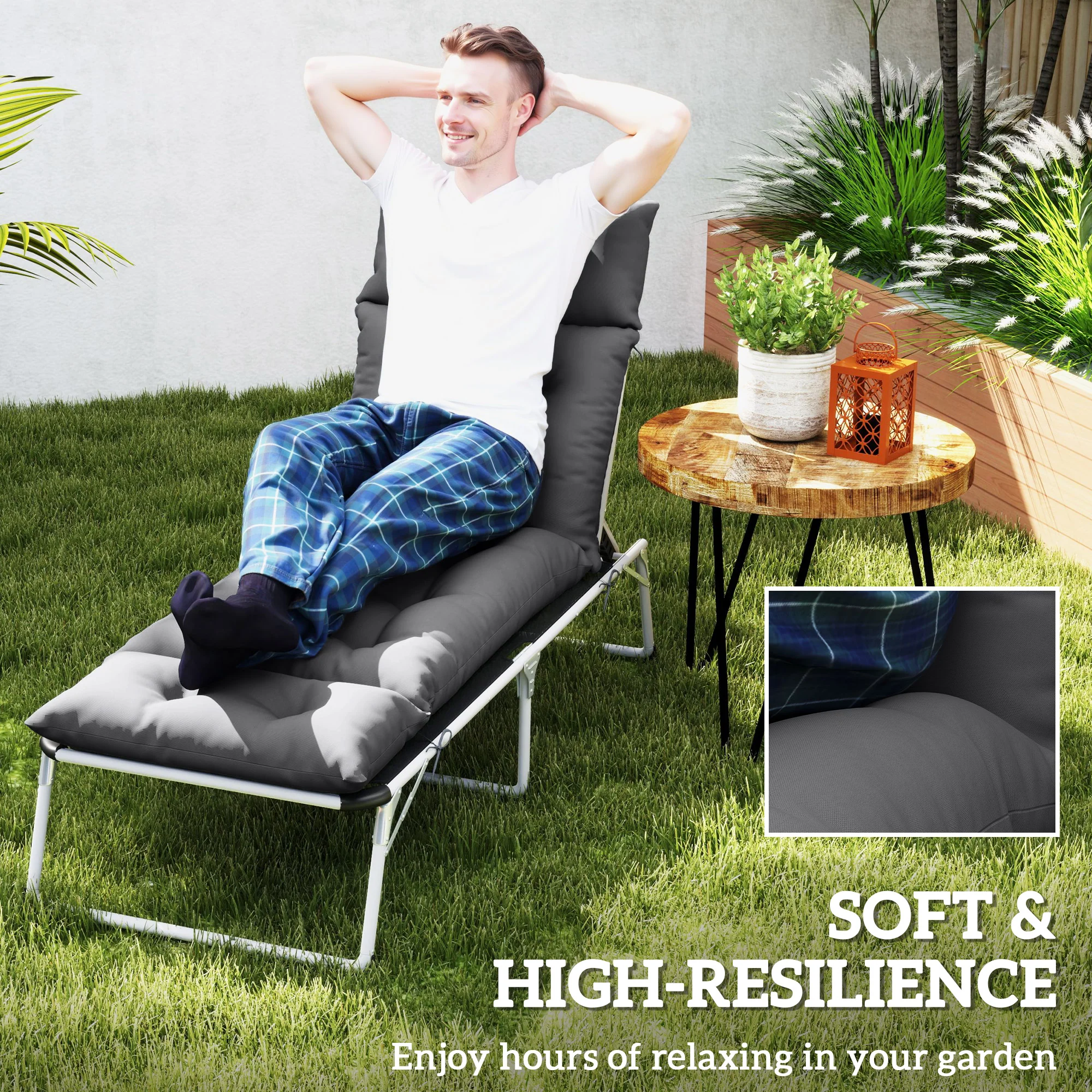 Single Lounge Chair Cushion, Thick Sunbed Replacement Pads, 190 x 56 x 10cm, Dark Grey - Image 7