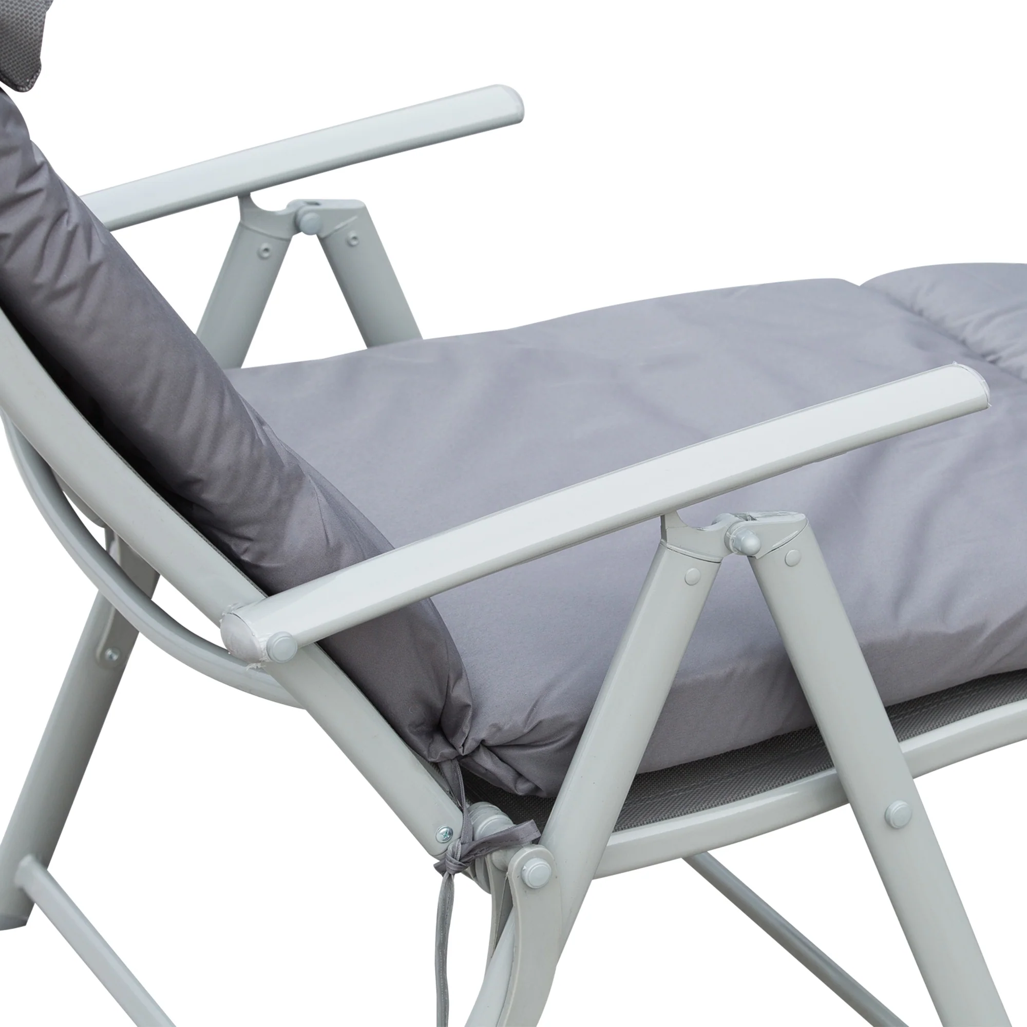 Steel Frame Folding Sun Lounger with Headrest & 7-Level Adjustable Backrest, Grey - Image 11