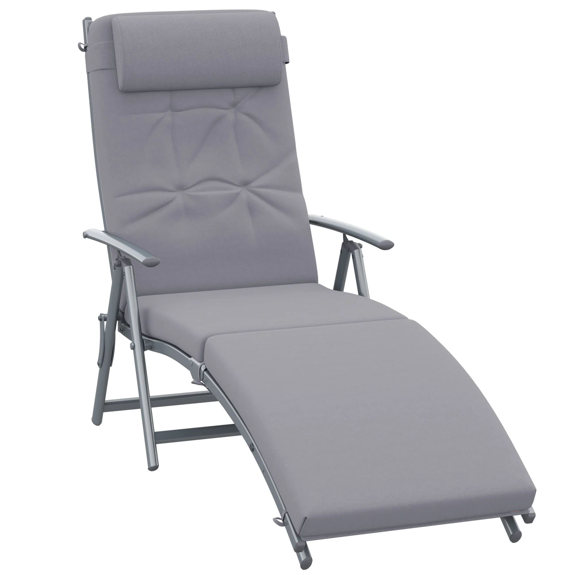 Steel Frame Folding Sun Lounger with Headrest & 7-Level Adjustable Backrest, Grey - Image 12
